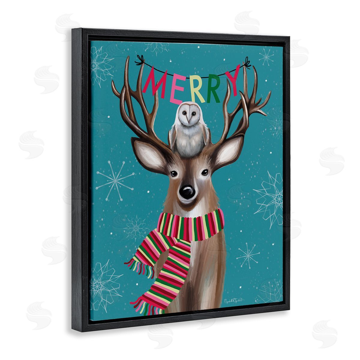 Woodland Merry Creatures Black Floating Frame Canvas Wall Art, Home Decor by Elizabeth Tyndall