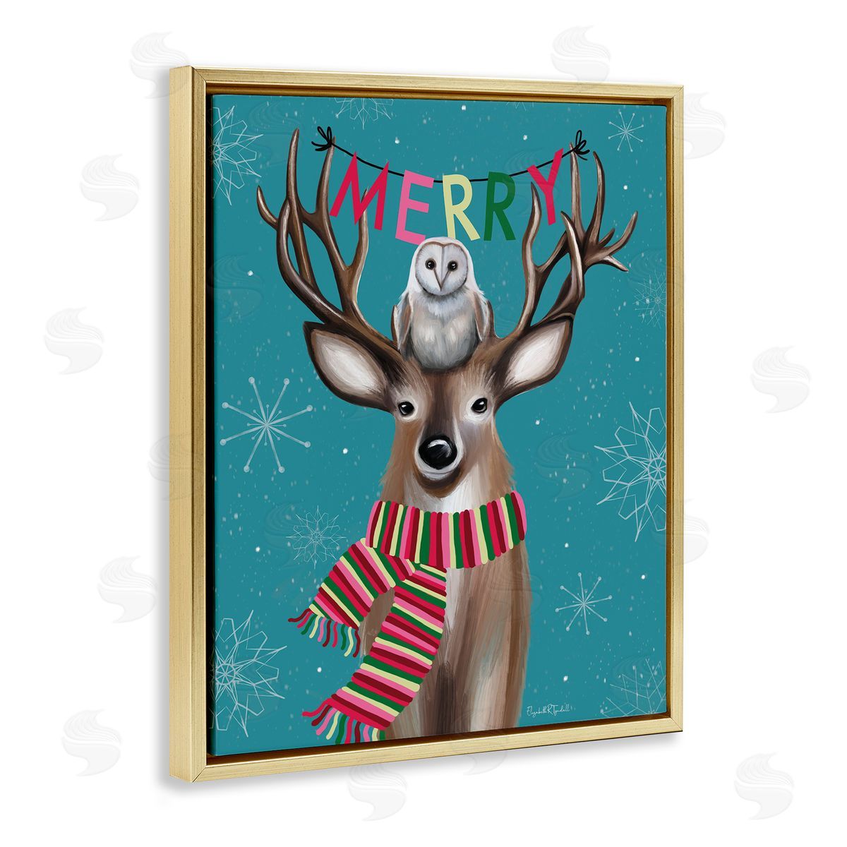 Woodland Merry Creatures Gold Floating Frame Canvas Wall Art, Home Decor by Elizabeth Tyndall