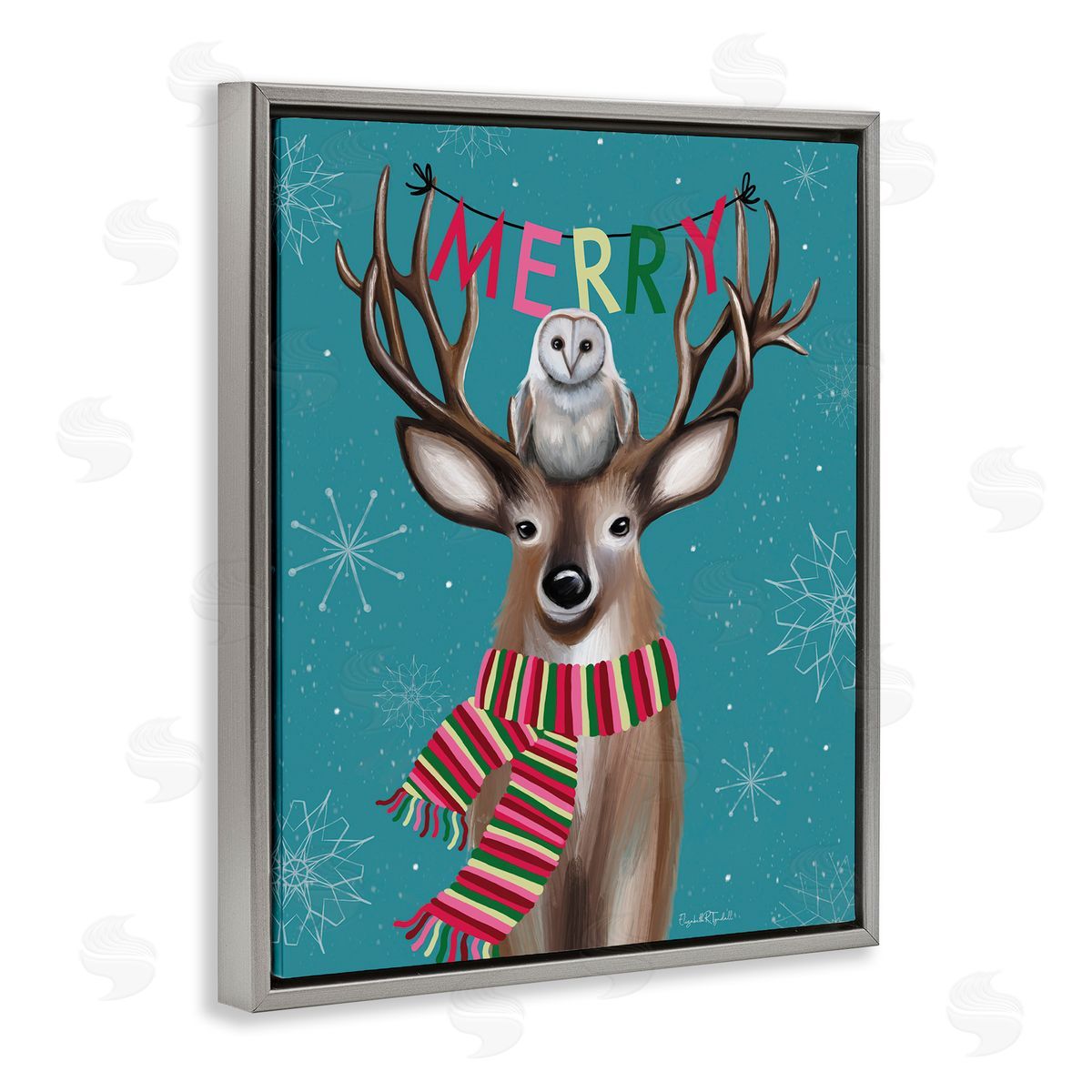 Woodland Merry Creatures Grey Floating Frame Canvas Wall Art, Home Decor by Elizabeth Tyndall