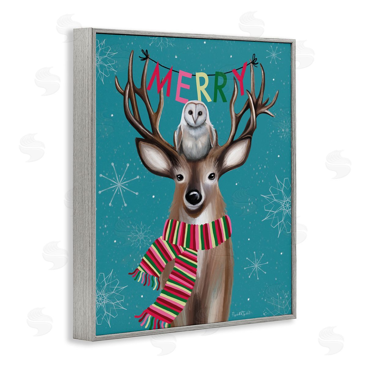 Woodland Merry Creatures Grey Frame Print Wall Art, Home Decor by Elizabeth Tyndall