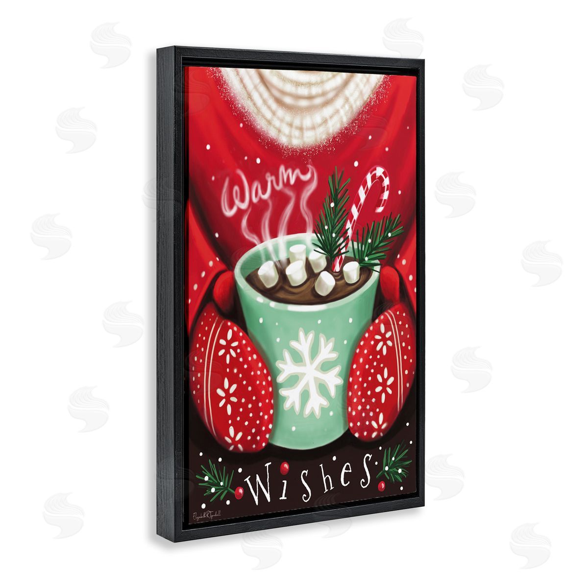 Warm Wishes Hot Cocoa Black Floating Frame Canvas Wall Art, Home Decor by Elizabeth Tyndall