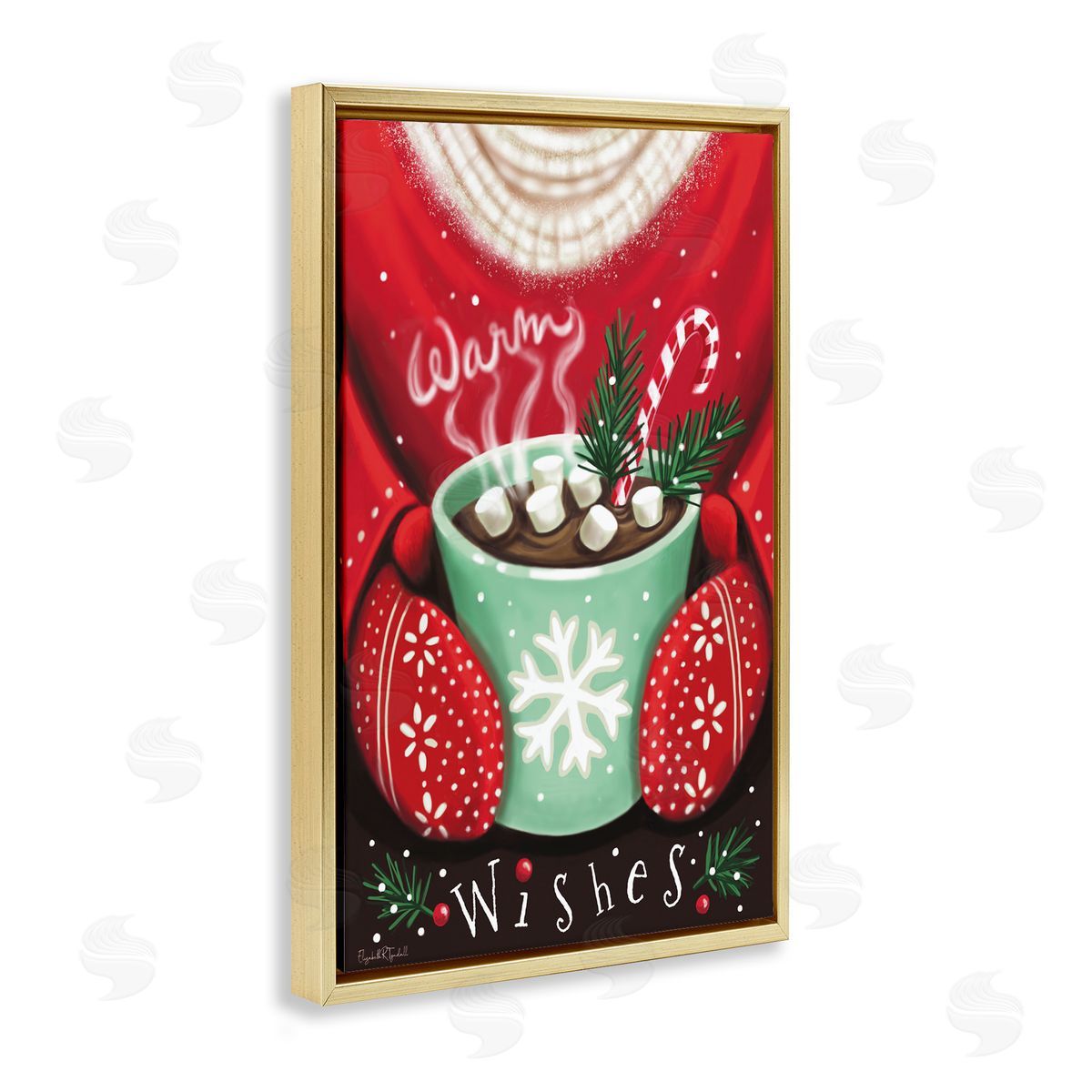 Warm Wishes Hot Cocoa Gold Floating Frame Canvas Wall Art, Home Decor by Elizabeth Tyndall