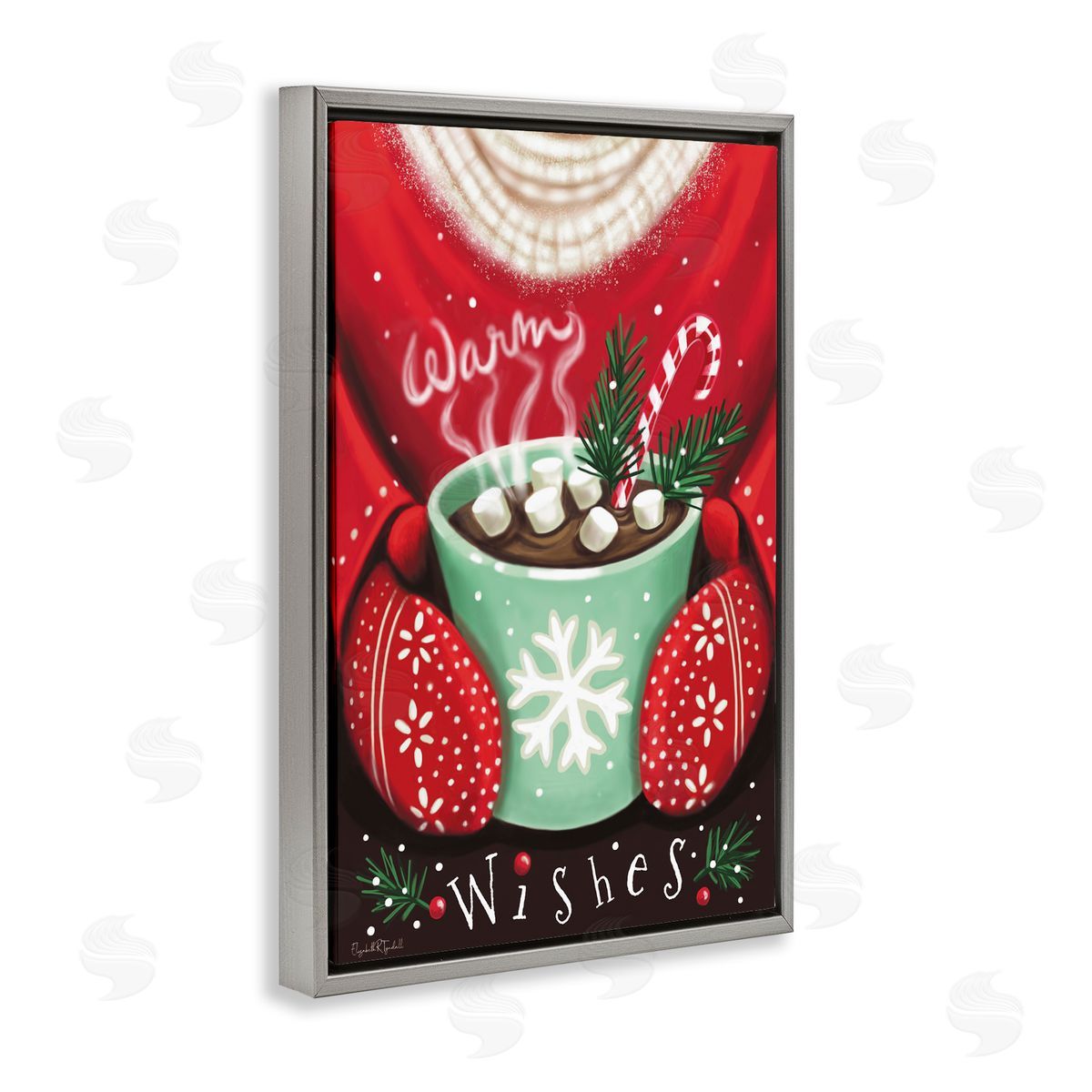 Warm Wishes Hot Cocoa Grey Floating Frame Canvas Wall Art, Home Decor by Elizabeth Tyndall
