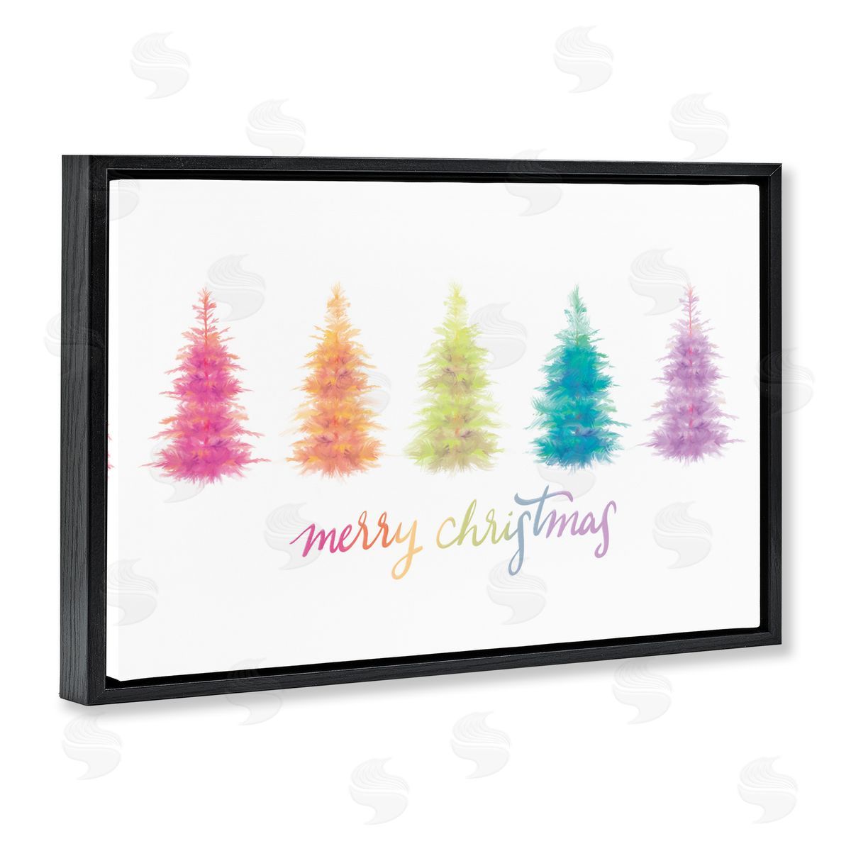 Rainbow Christmas Trees Black Floating Frame Canvas Wall Art, Home Decor by House Fenway