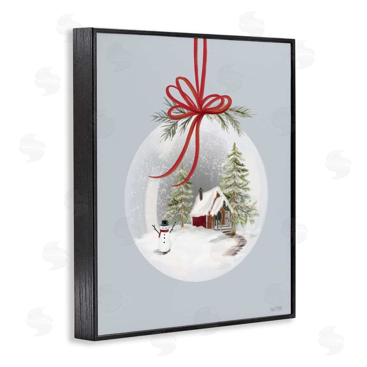 Cottage Scene Snowglobe Black Frame Print Wall Art, Home Decor by House Fenway