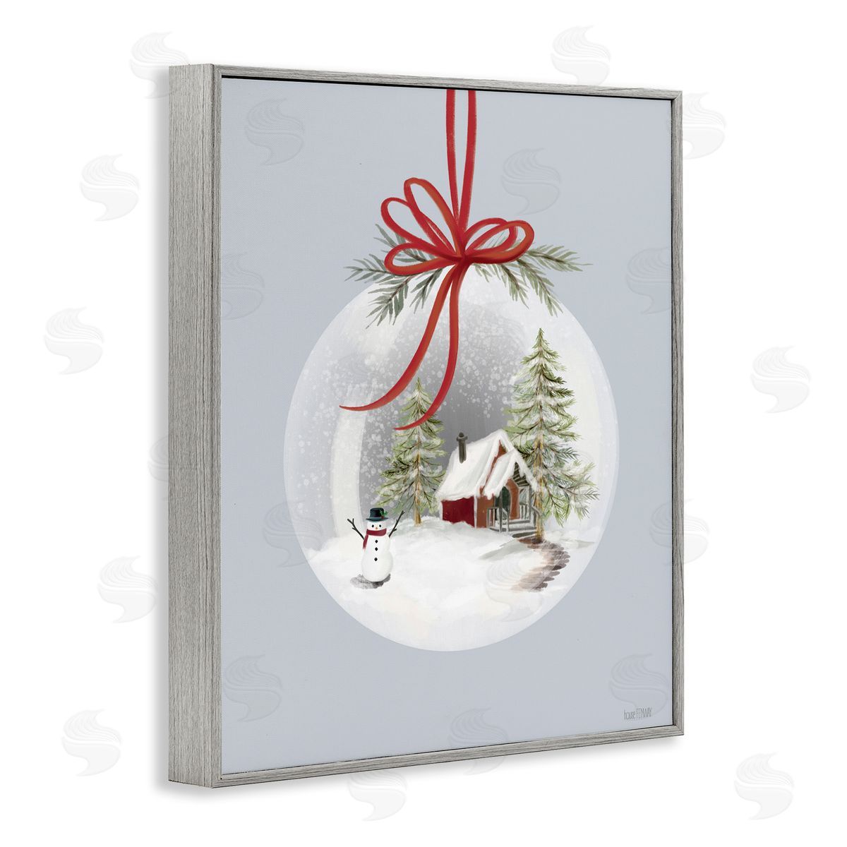 Cottage Scene Snowglobe Grey Frame Print Wall Art, Home Decor by House Fenway