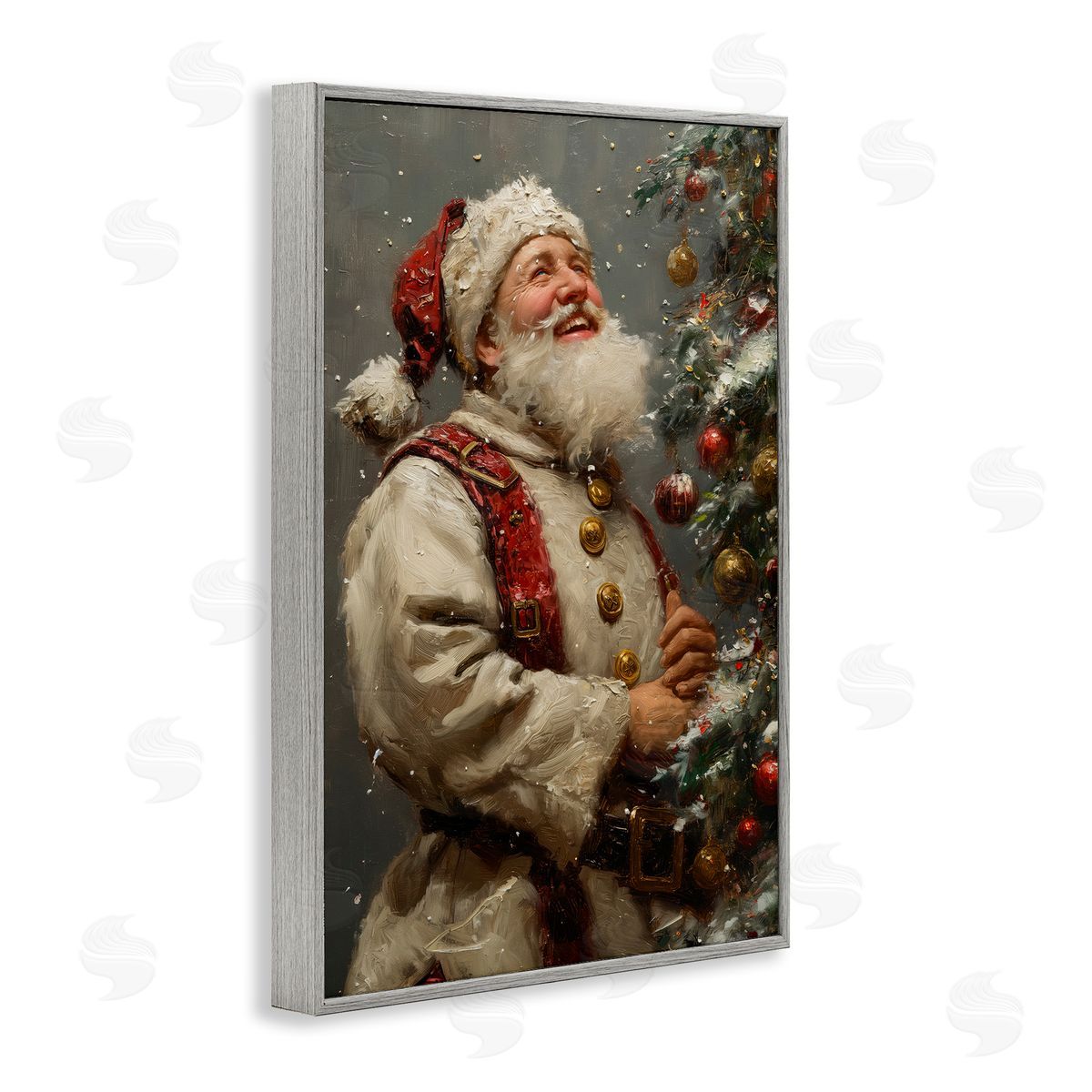 Happy Santa and Tree Grey Frame Print Wall Art, Home Decor by Imagine It Images