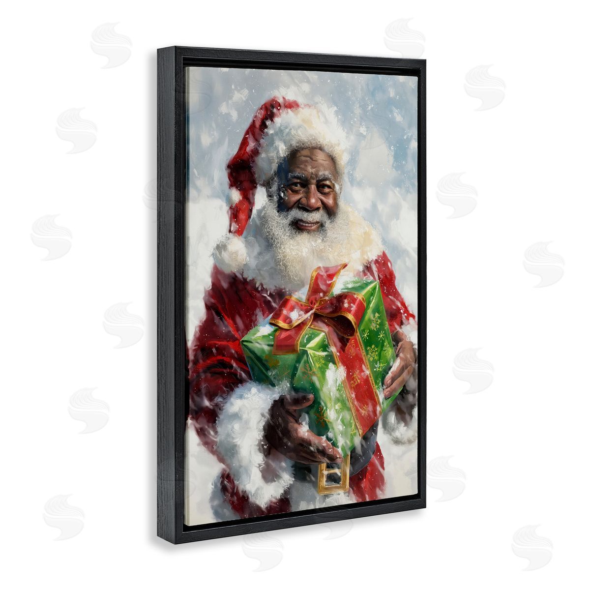 Santa Claus and Gift Black Floating Frame Canvas Wall Art, Home Decor by Imagine It Images