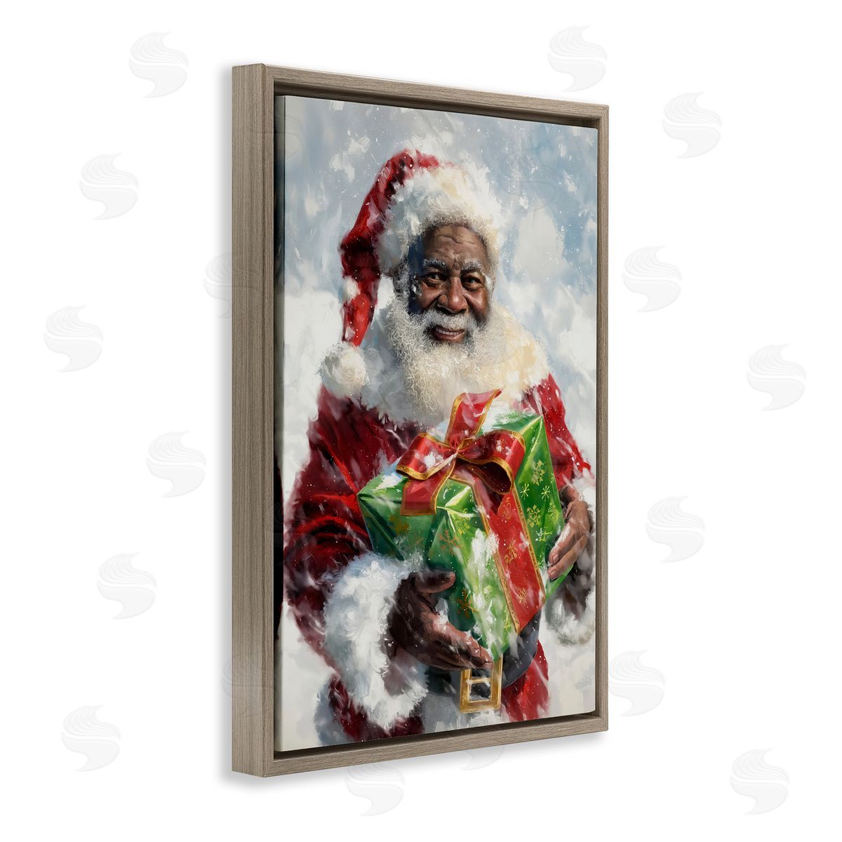 Santa Claus and Gift Brown Floating Frame Canvas Wall Art, Home Decor by Imagine It Images