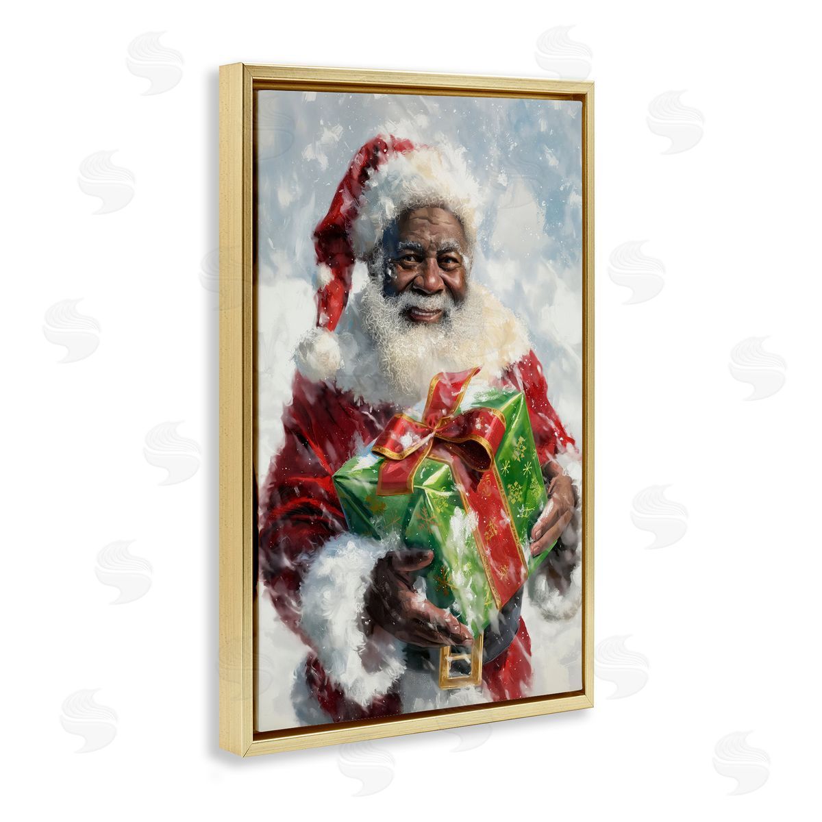 Santa Claus and Gift Gold Floating Frame Canvas Wall Art, Home Decor by Imagine It Images