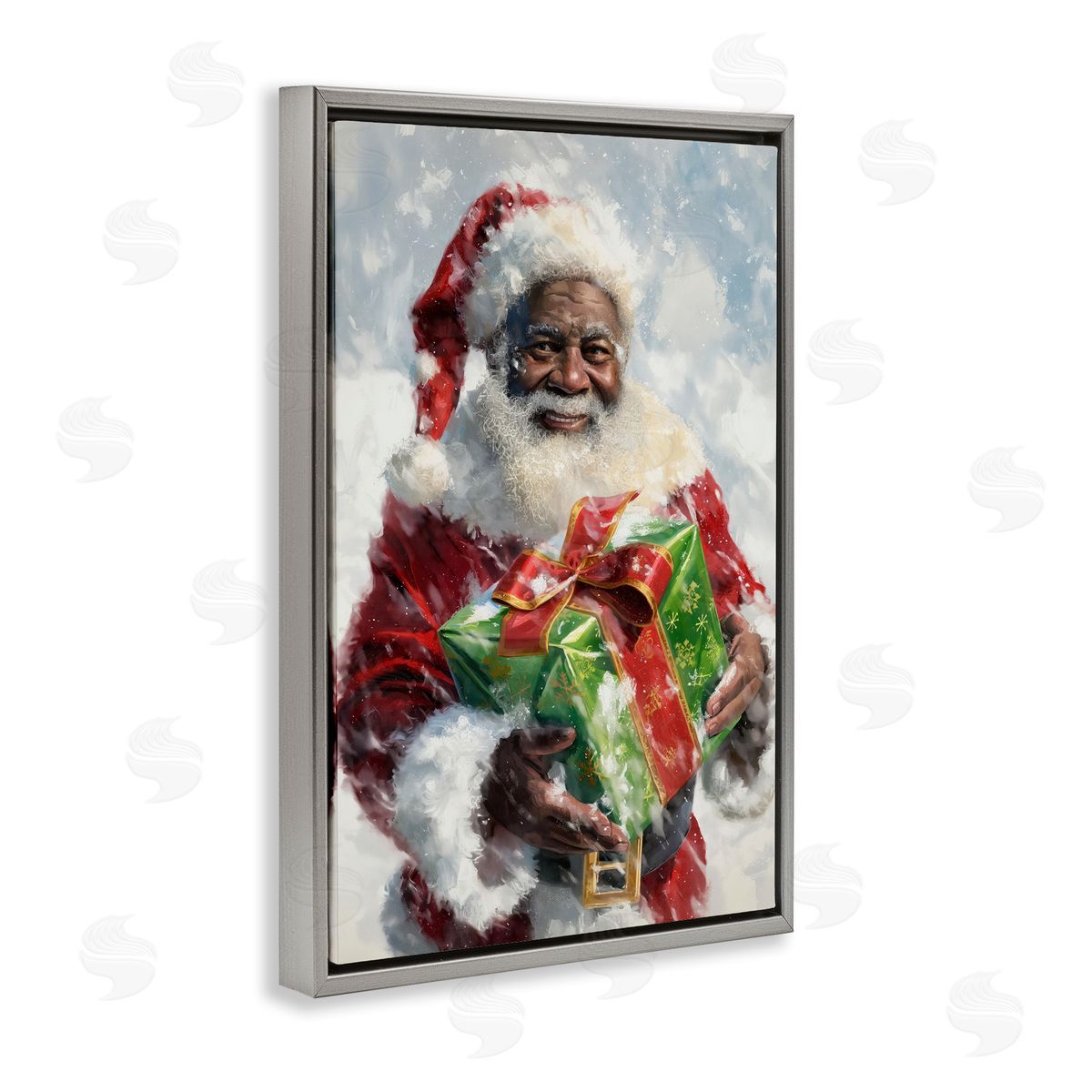 Santa Claus and Gift Grey Floating Frame Canvas Wall Art, Home Decor by Imagine It Images