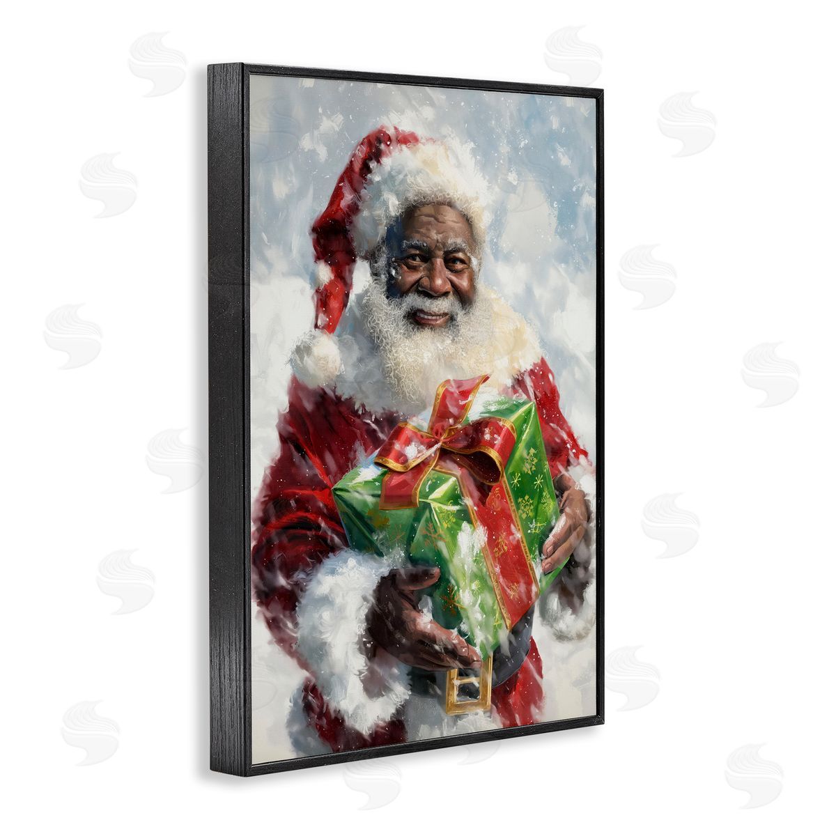 Santa Claus and Gift Black Frame Print Wall Art, Home Decor by Imagine It Images