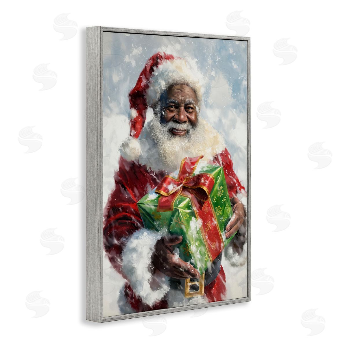 Santa Claus and Gift Grey Frame Print Wall Art, Home Decor by Imagine It Images