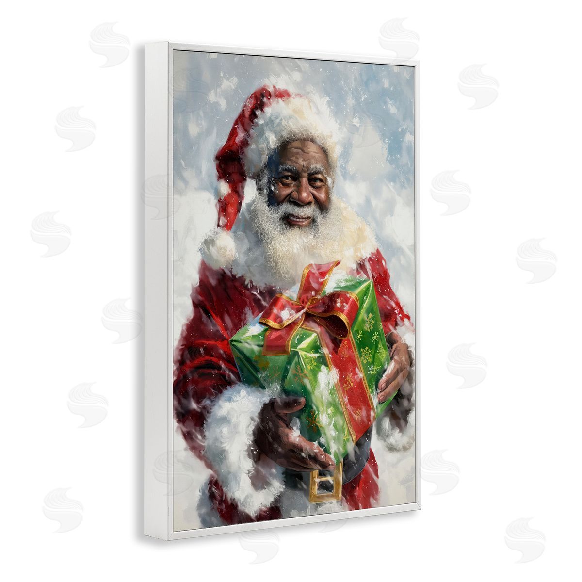 Santa Claus and Gift White Frame Print Wall Art, Home Decor by Imagine It Images