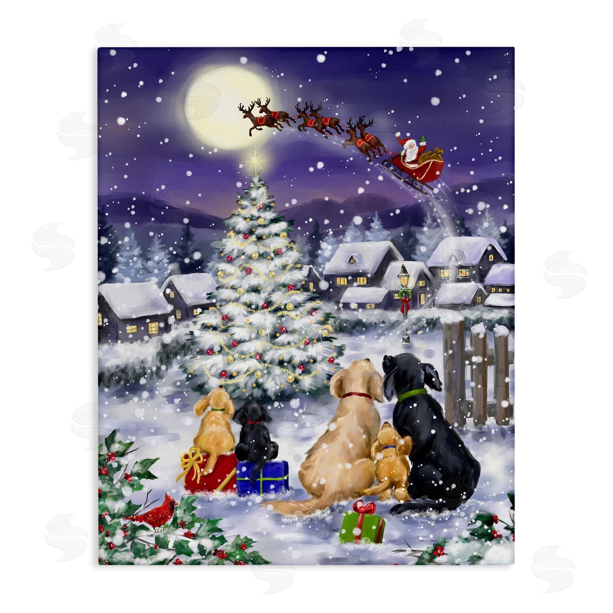 Dogs Watching Sleigh Canvas Wall Art, Home Decor by Jean Francois