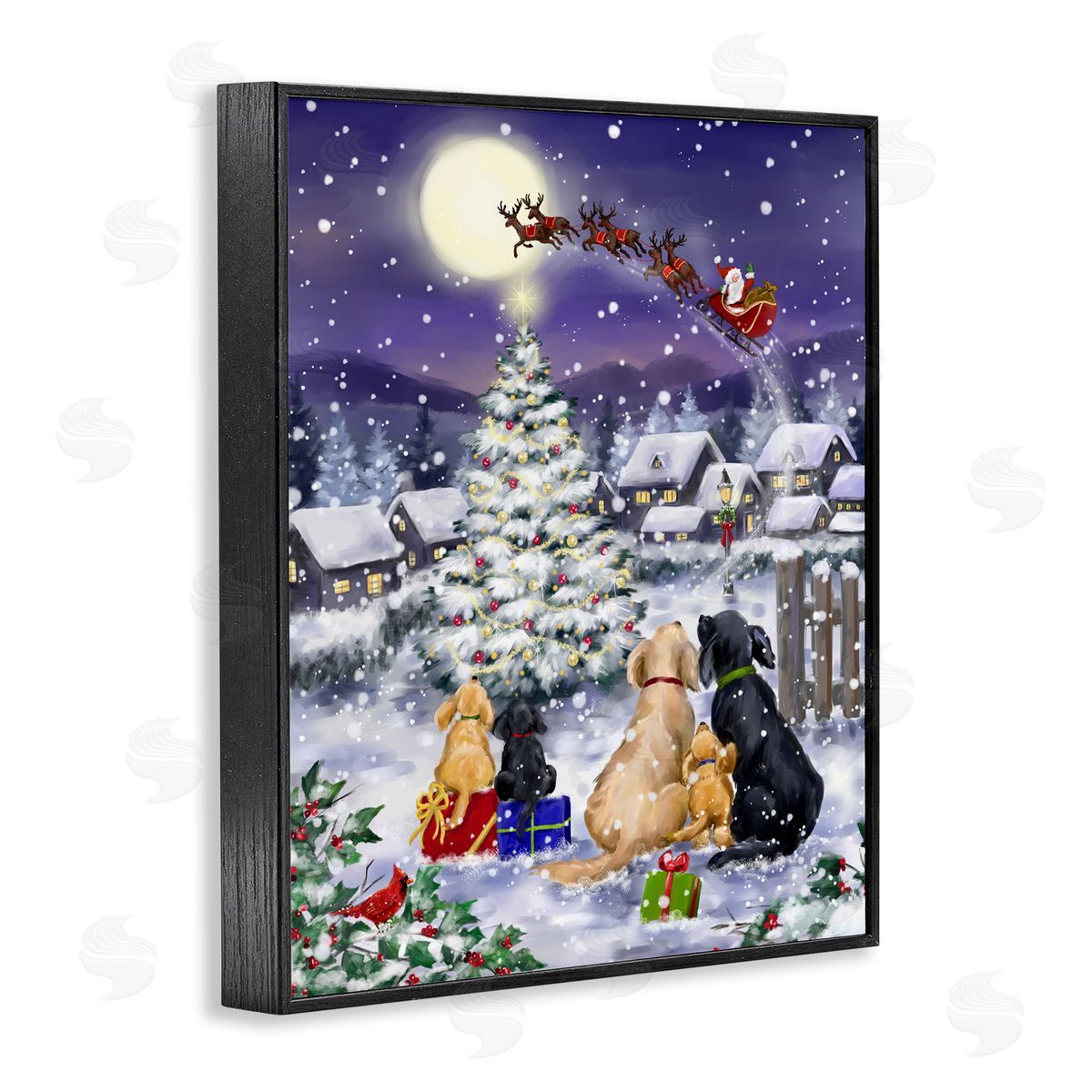 Dogs Watching Sleigh Black Frame Print Wall Art, Home Decor by Jean Francois