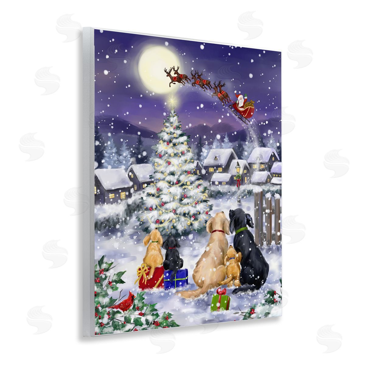 Dogs Watching Sleigh Wood Plaque Wall Art, Home Decor by Jean Francois
