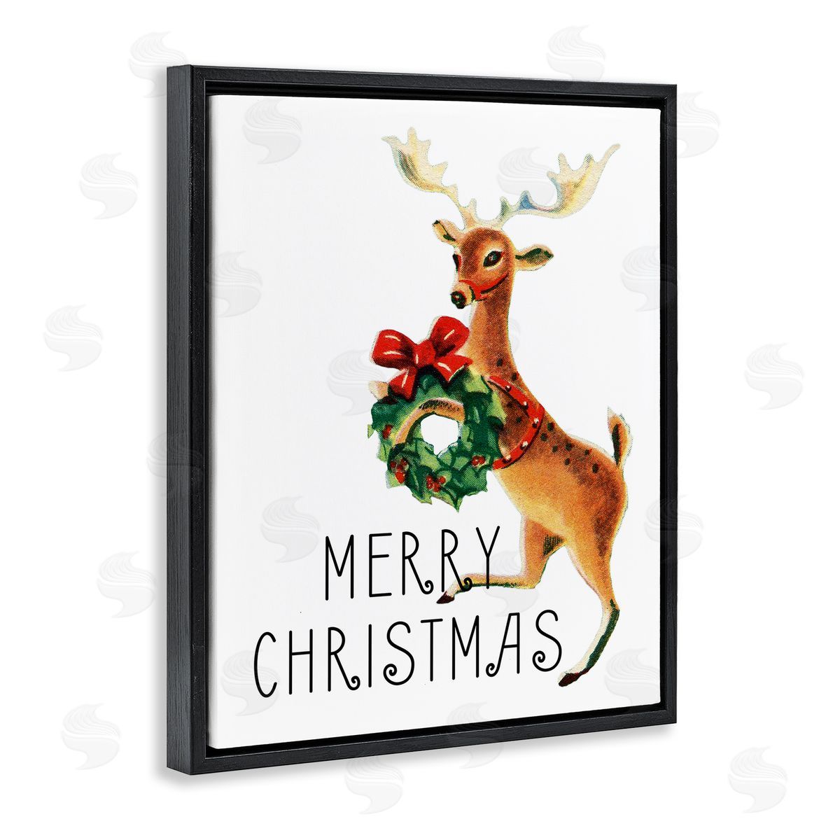 Merry Christmas Reindeer Black Floating Frame Canvas Wall Art, Home Decor by Kim Allen