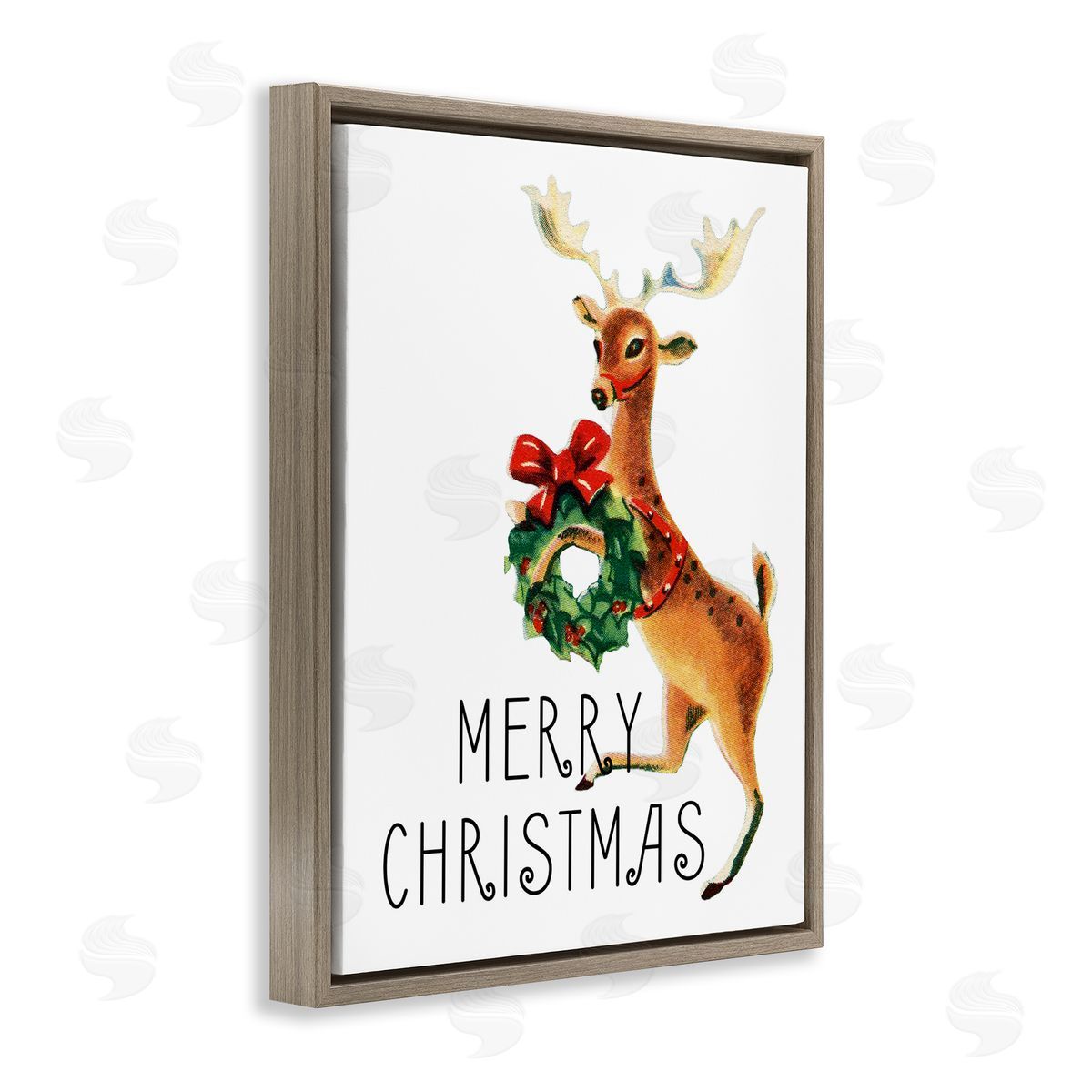 Merry Christmas Reindeer Brown Floating Frame Canvas Wall Art, Home Decor by Kim Allen