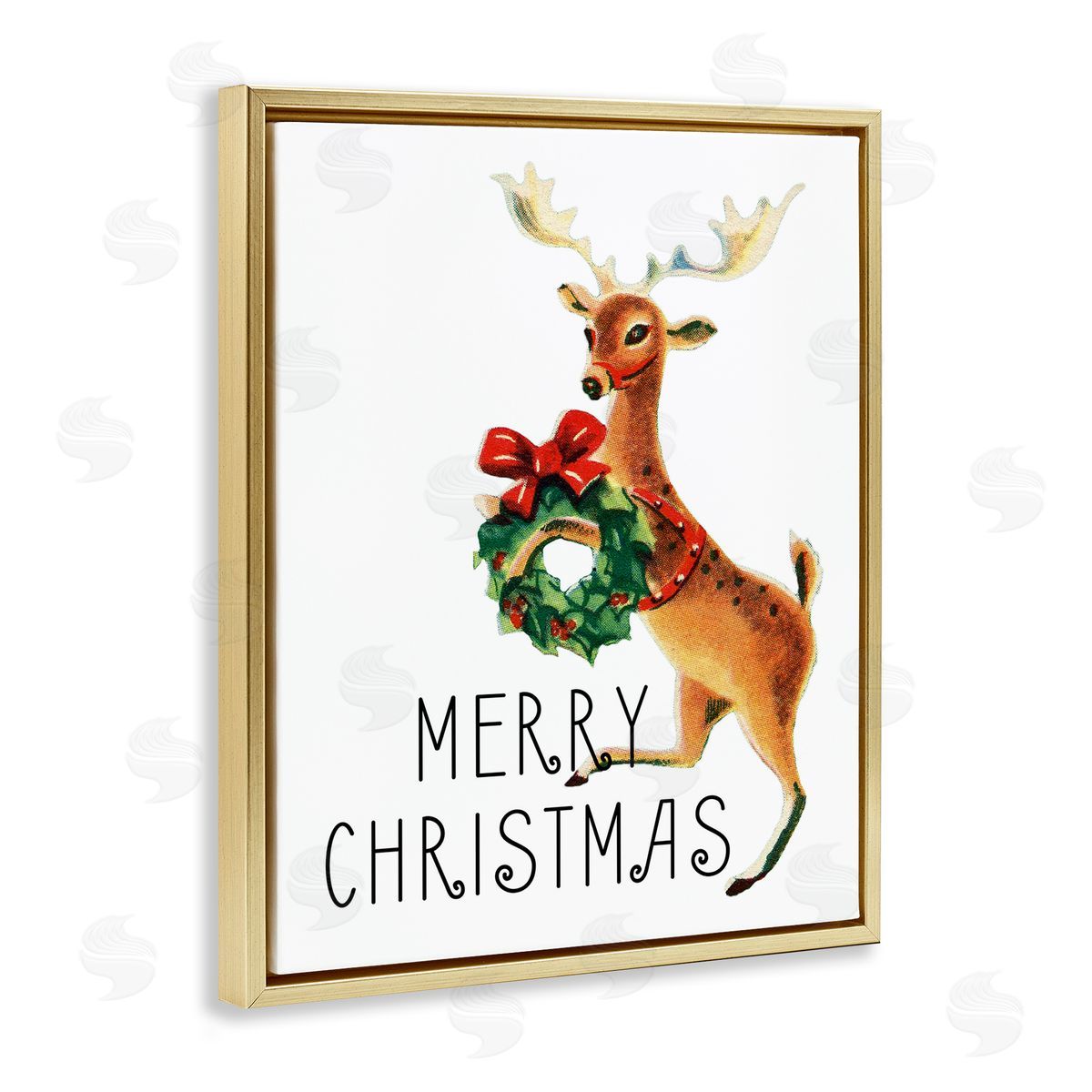 Merry Christmas Reindeer Gold Floating Frame Canvas Wall Art, Home Decor by Kim Allen