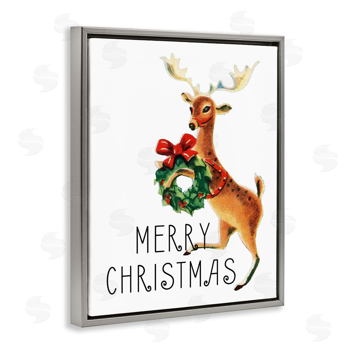 Merry Christmas Reindeer Grey Floating Frame Canvas Wall Art, Home Decor by Kim Allen