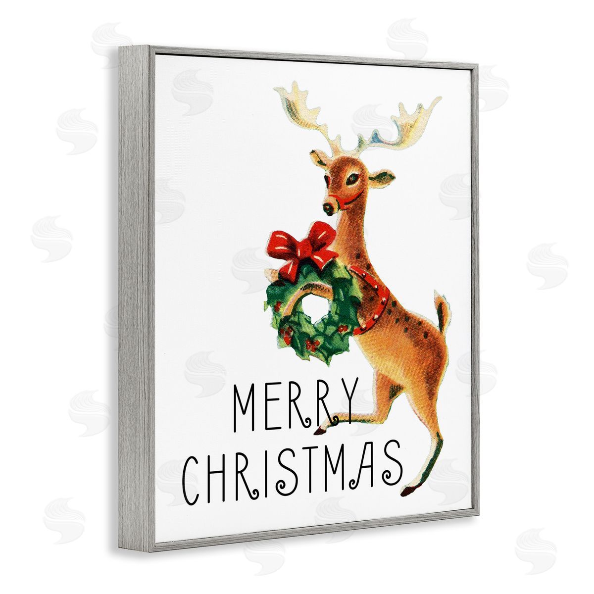 Merry Christmas Reindeer Grey Frame Print Wall Art, Home Decor by Kim Allen