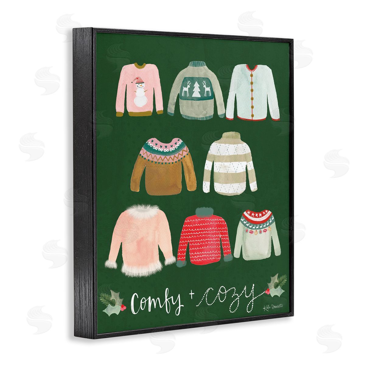 Comfy and Cozy Sweaters Black Frame Print Wall Art, Home Decor by Katie Doucette