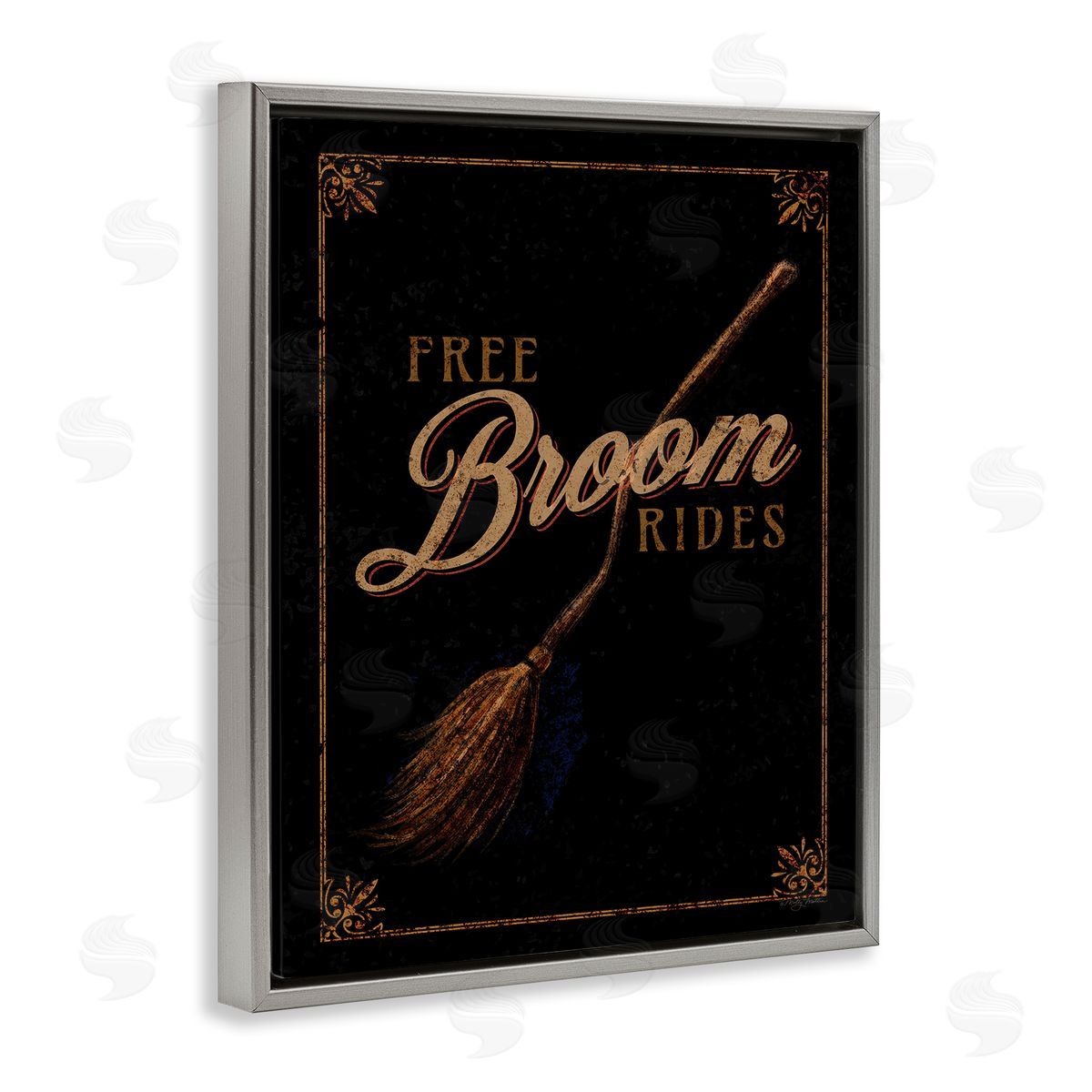 Rustic Free Broom Rides Grey Floating Frame Canvas Wall Art, Home Decor by Molly Mattin