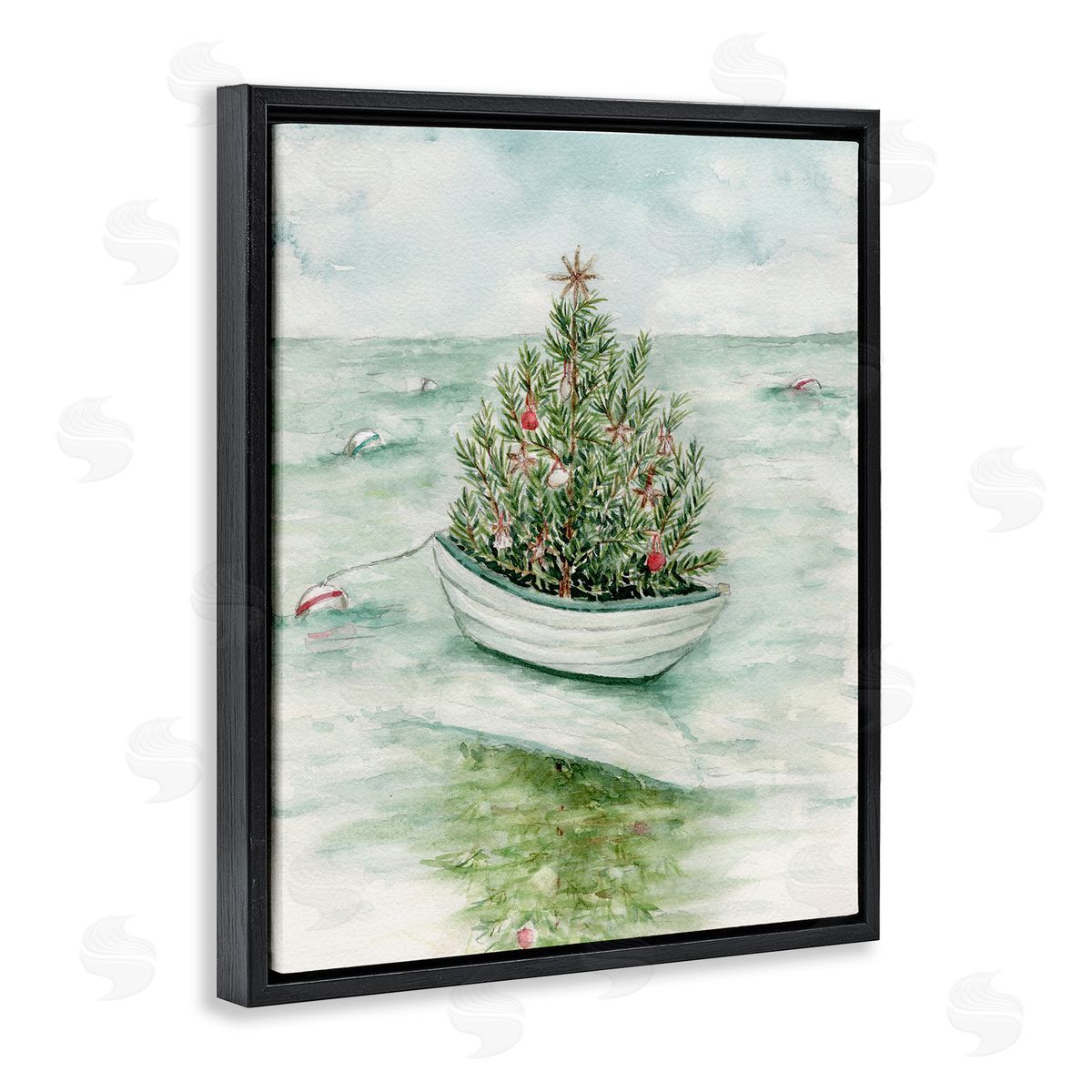 Beachy Christmas Tree Black Floating Frame Canvas Wall Art, Home Decor by Melissa Hyatt