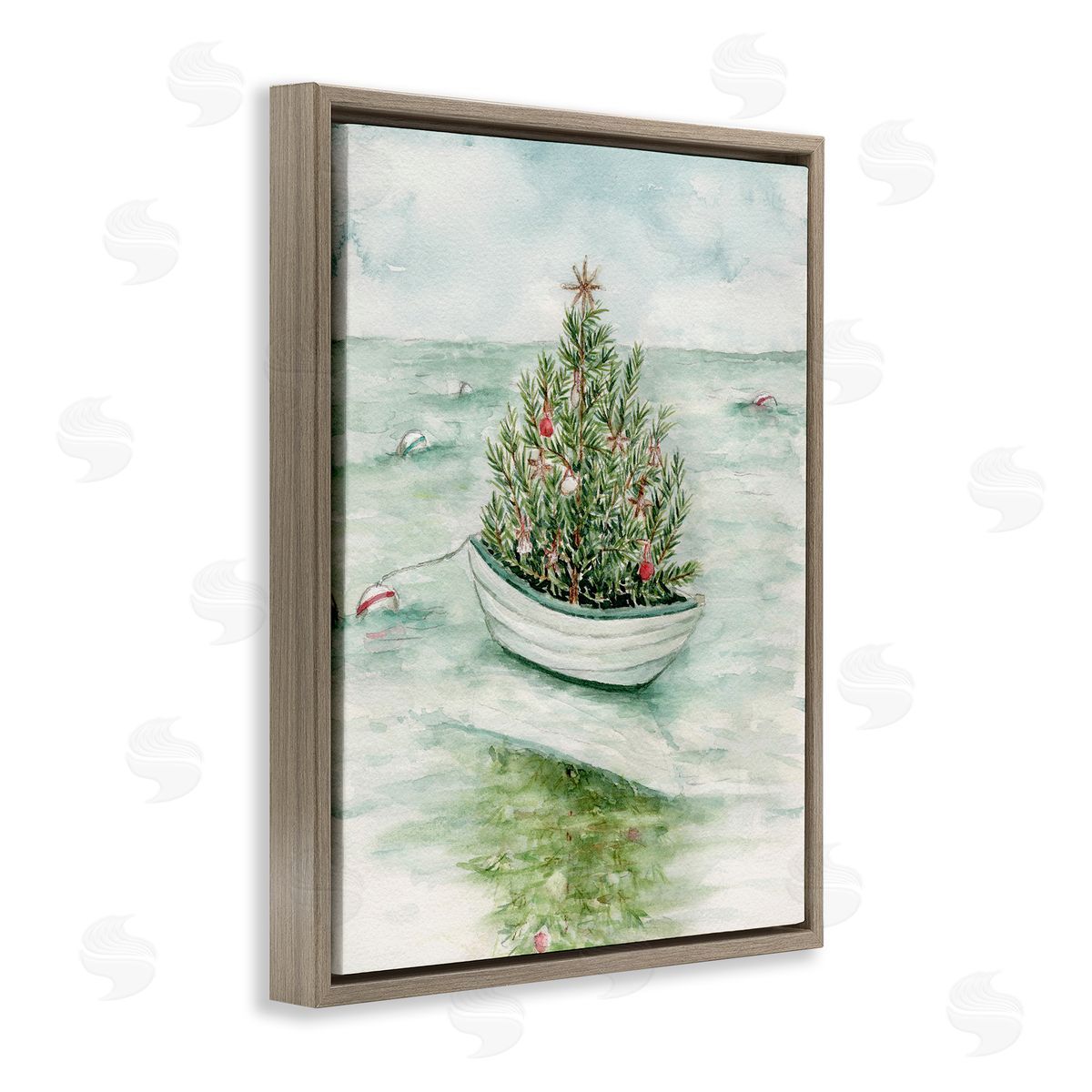 Beachy Christmas Tree Brown Floating Frame Canvas Wall Art, Home Decor by Melissa Hyatt