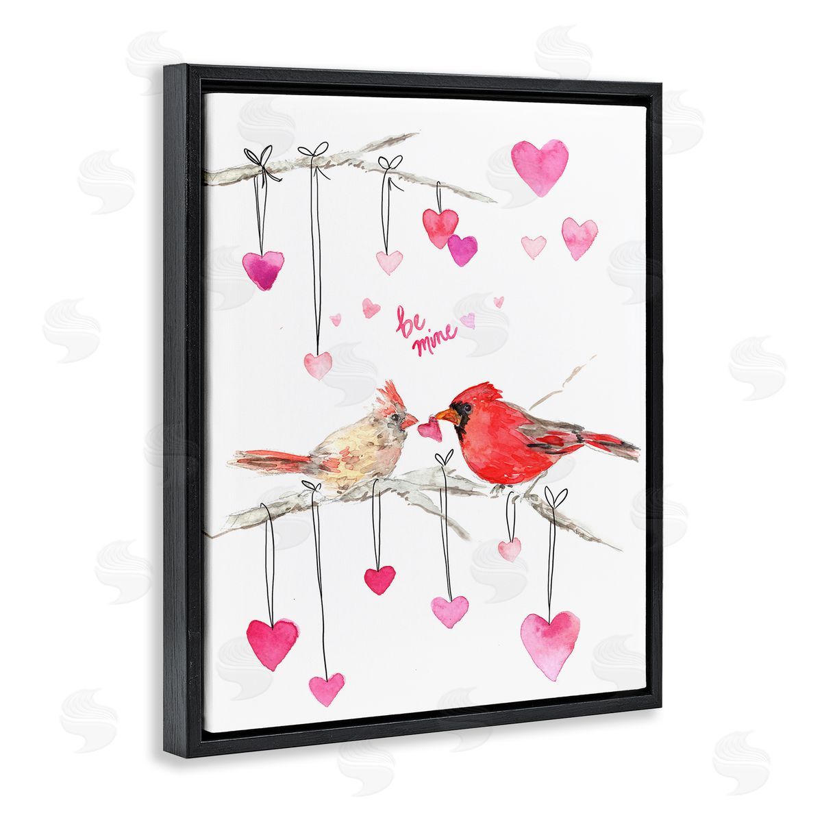 Be Mine Cardinals Black Floating Frame Canvas Wall Art, Home Decor by Melissa Hyatt