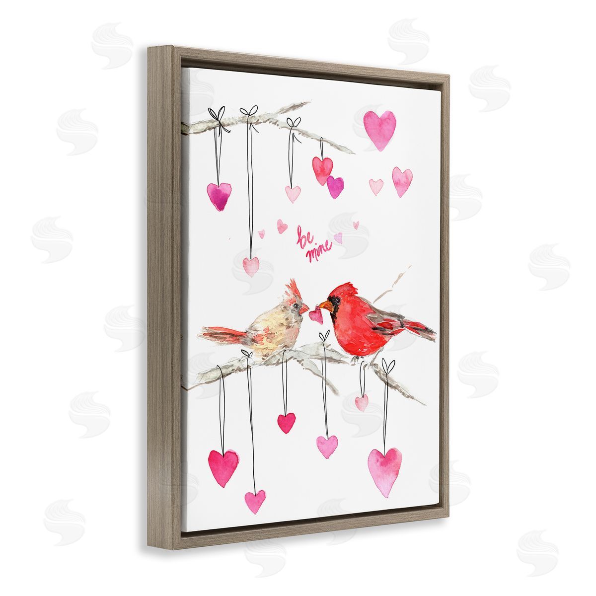 Be Mine Cardinals Brown Floating Frame Canvas Wall Art, Home Decor by Melissa Hyatt