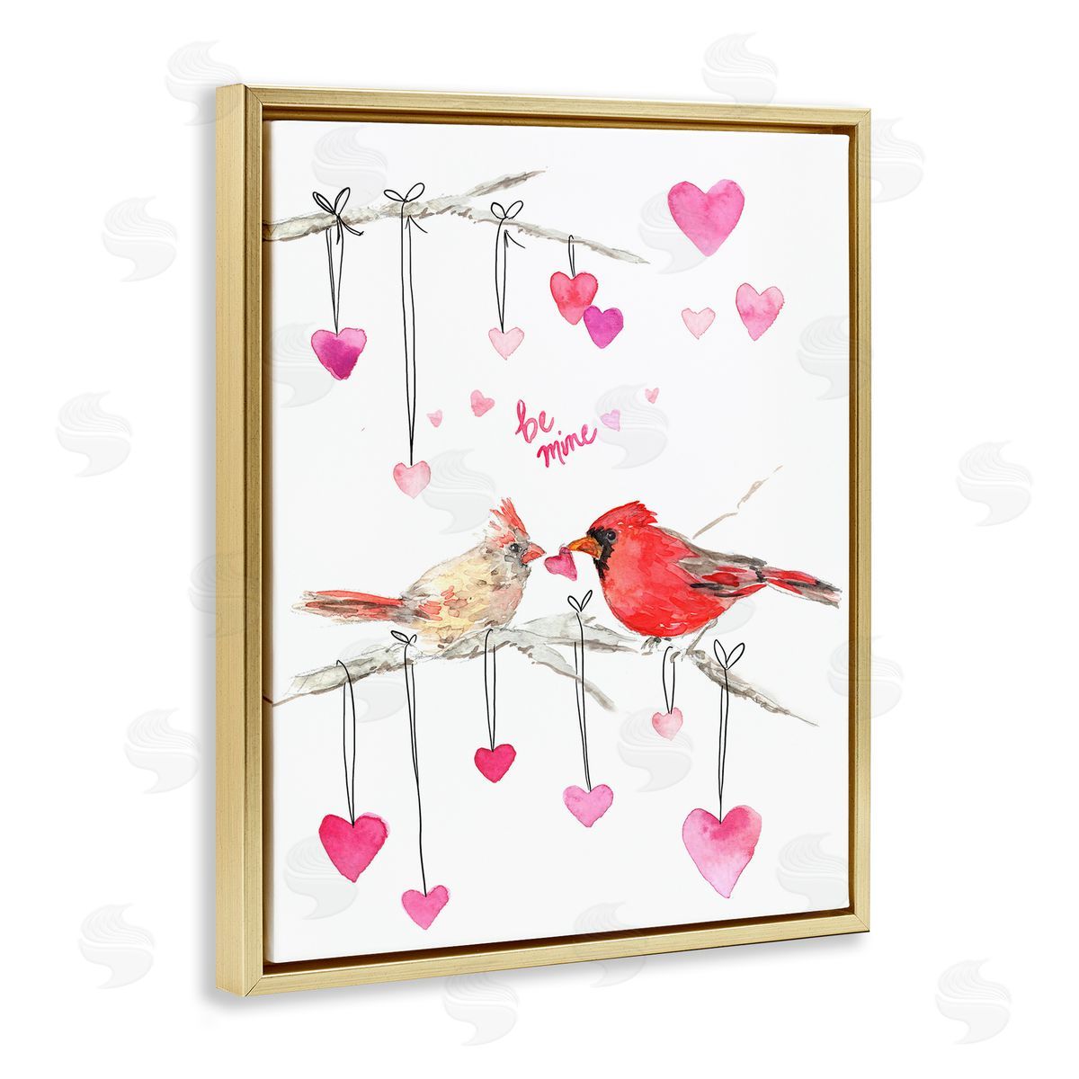 Be Mine Cardinals Gold Floating Frame Canvas Wall Art, Home Decor by Melissa Hyatt