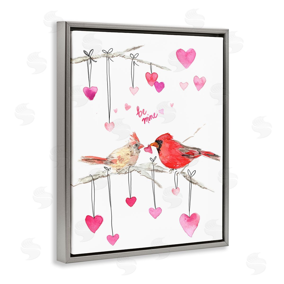 Be Mine Cardinals Grey Floating Frame Canvas Wall Art, Home Decor by Melissa Hyatt