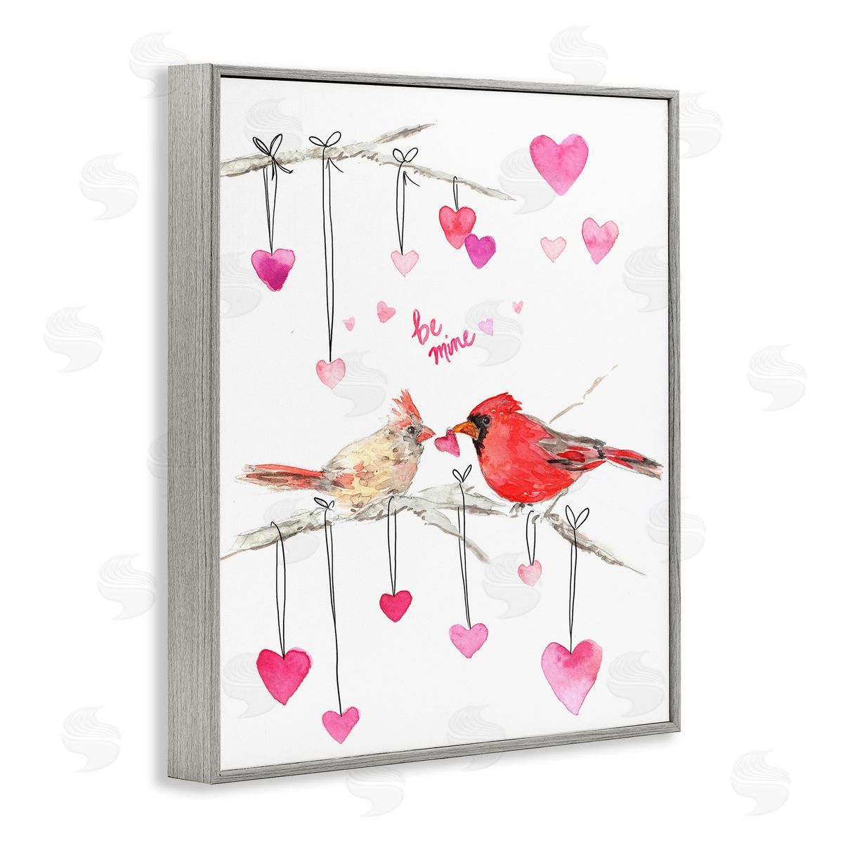 Be Mine Cardinals Grey Frame Print Wall Art, Home Decor by Melissa Hyatt