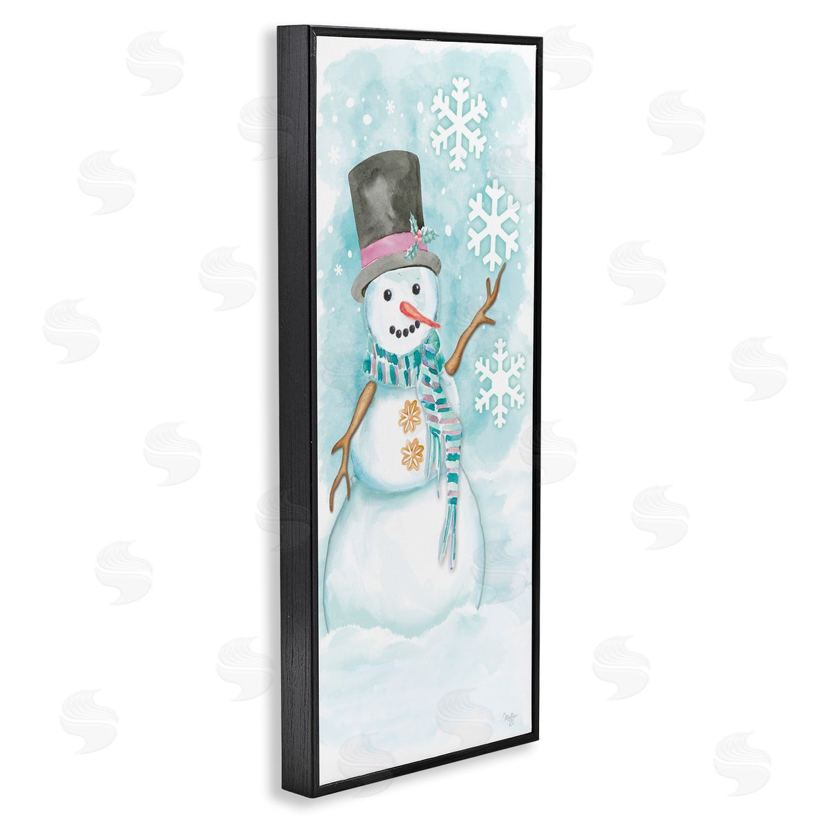 Waving Snowman Greeting Black Frame Print Wall Art, Home Decor by Mollie B.