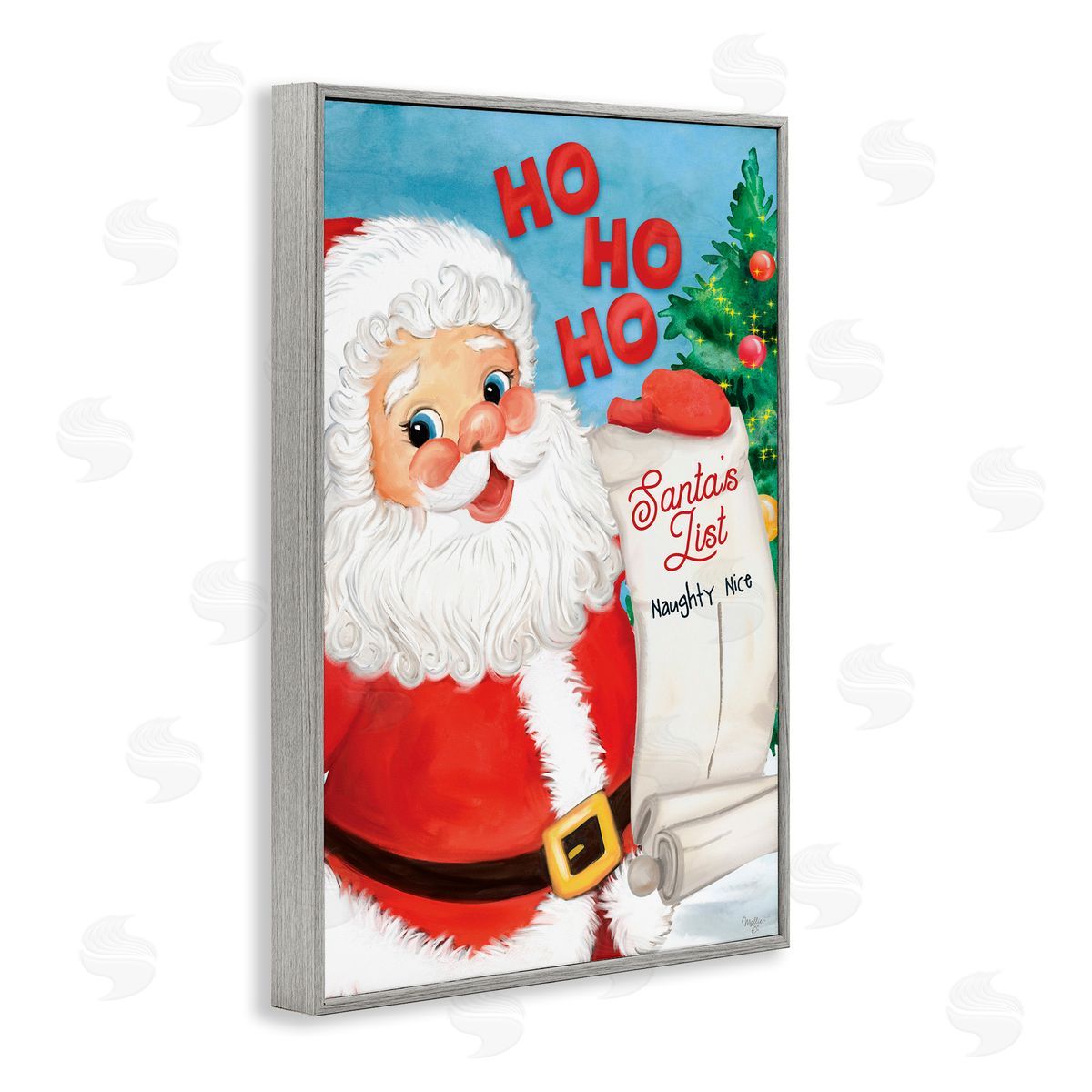 Santa's Naughty Nice List Grey Frame Print Wall Art, Home Decor by Mollie B.