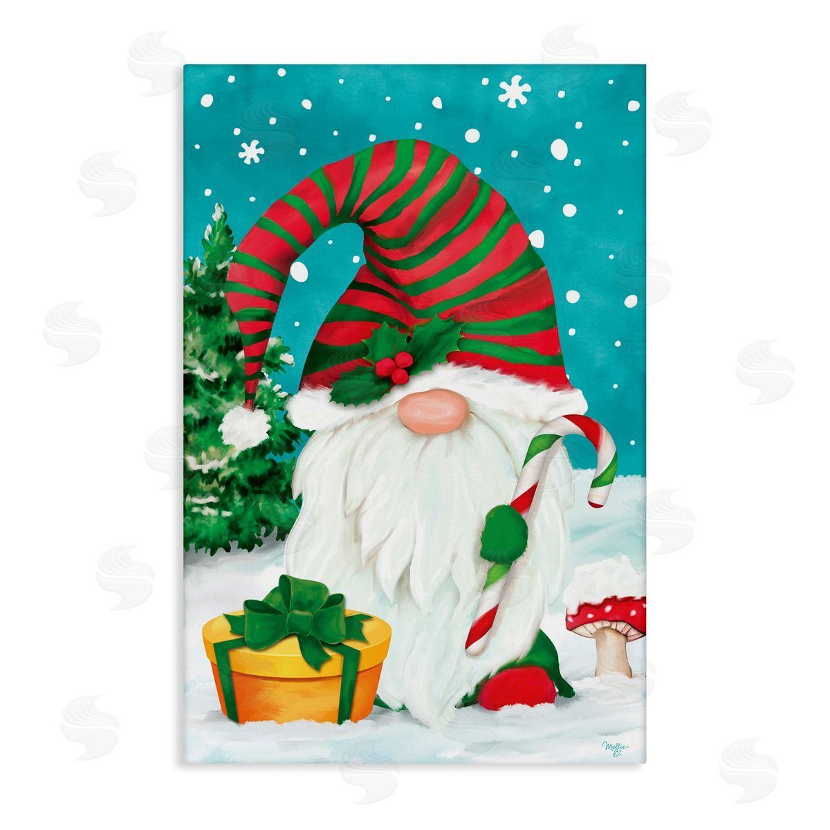 Holiday Elf and Gifts Canvas Wall Art, Home Decor by Mollie B.