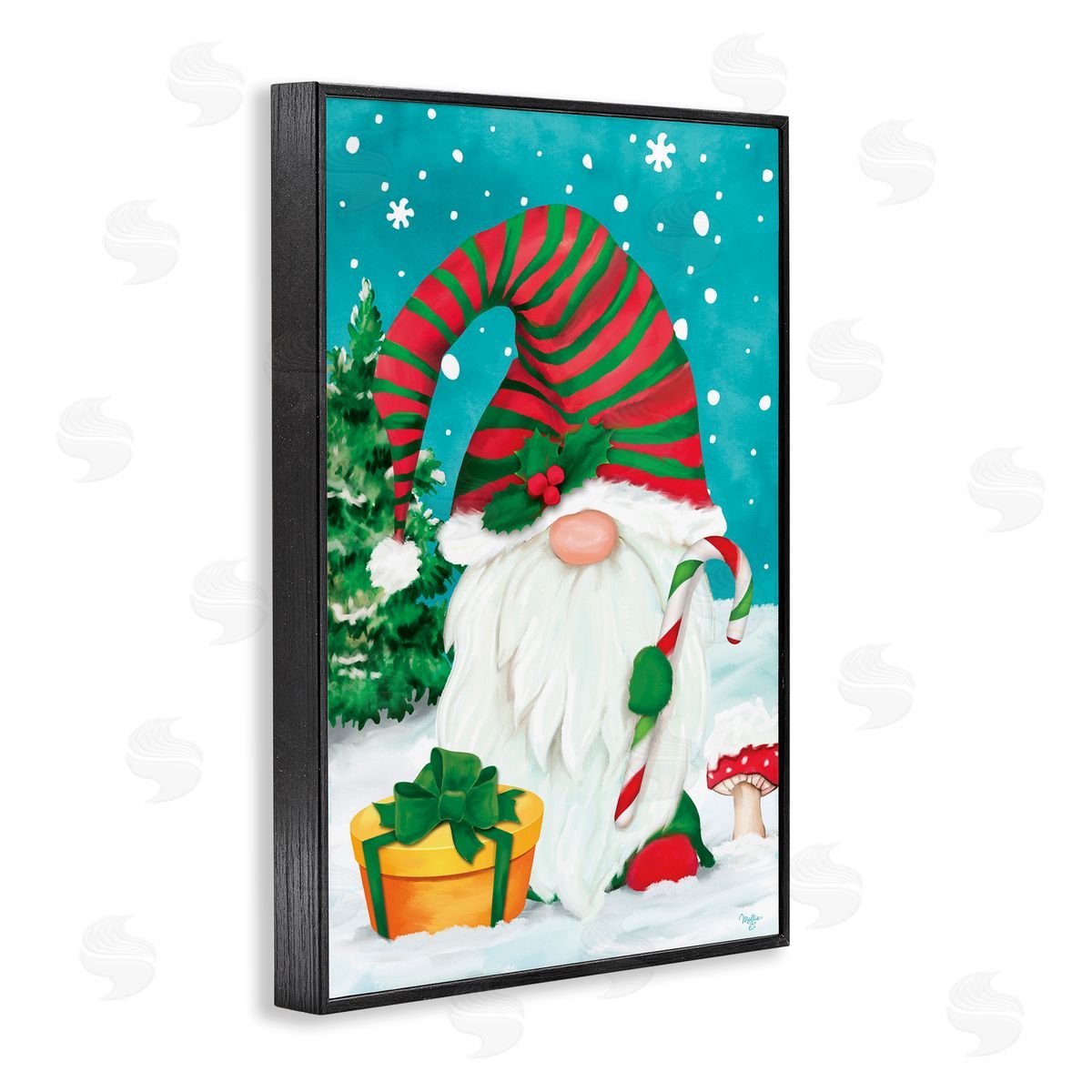 Holiday Elf and Gifts Black Frame Print Wall Art, Home Decor by Mollie B.