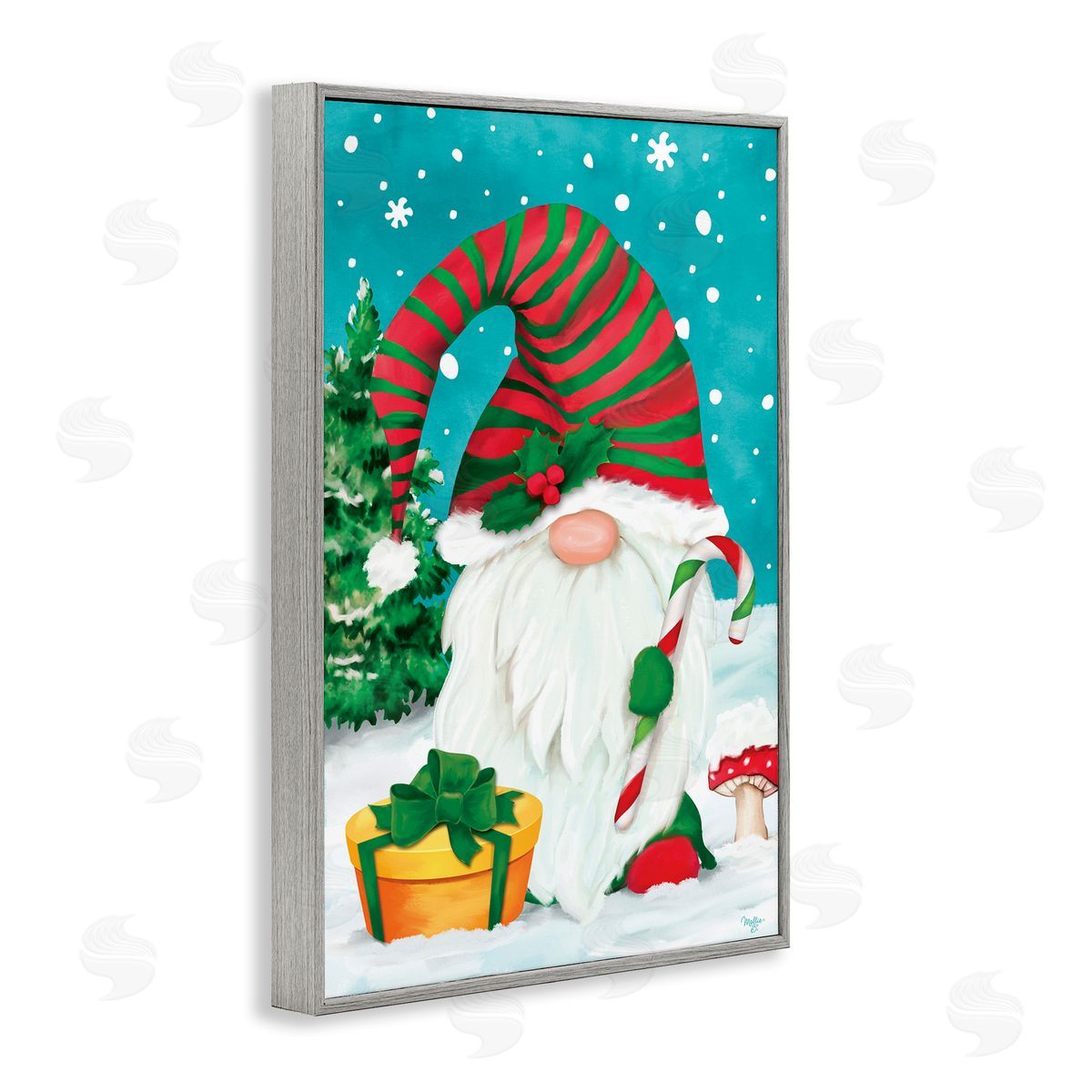 Holiday Elf and Gifts Grey Frame Print Wall Art, Home Decor by Mollie B.