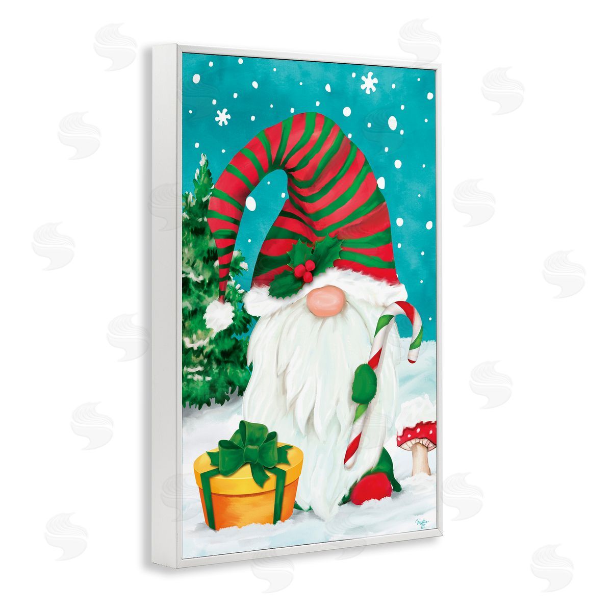 Holiday Elf and Gifts White Frame Print Wall Art, Home Decor by Mollie B.