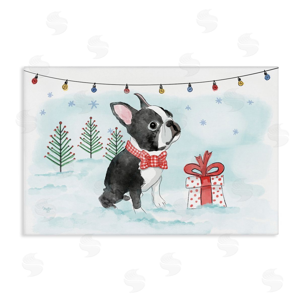 Snowy Boston Terrier Canvas Wall Art, Home Decor by Mollie B.