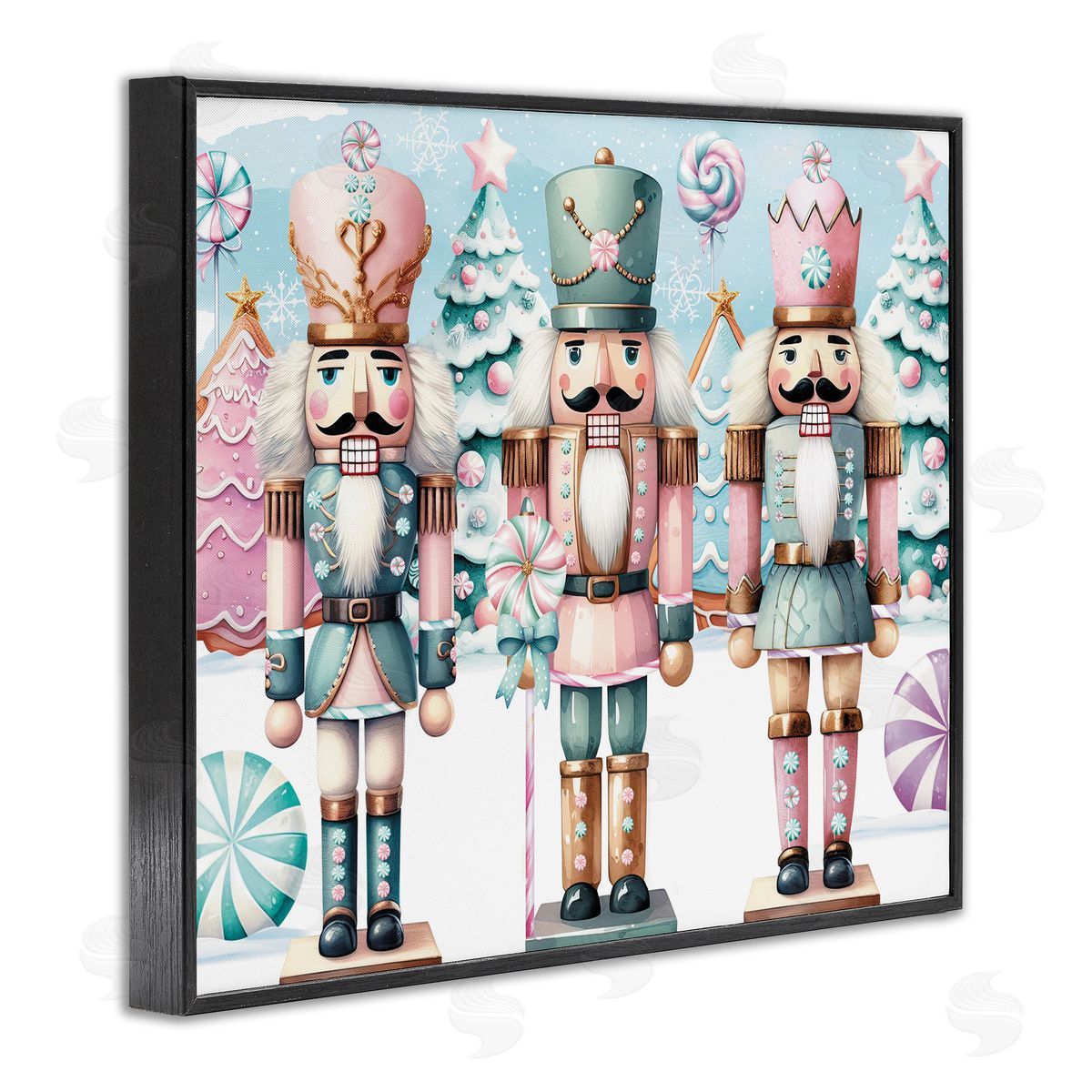 Pastel Nutcracker Trio Black Frame Print Wall Art, Home Decor by Nicole DeCamp