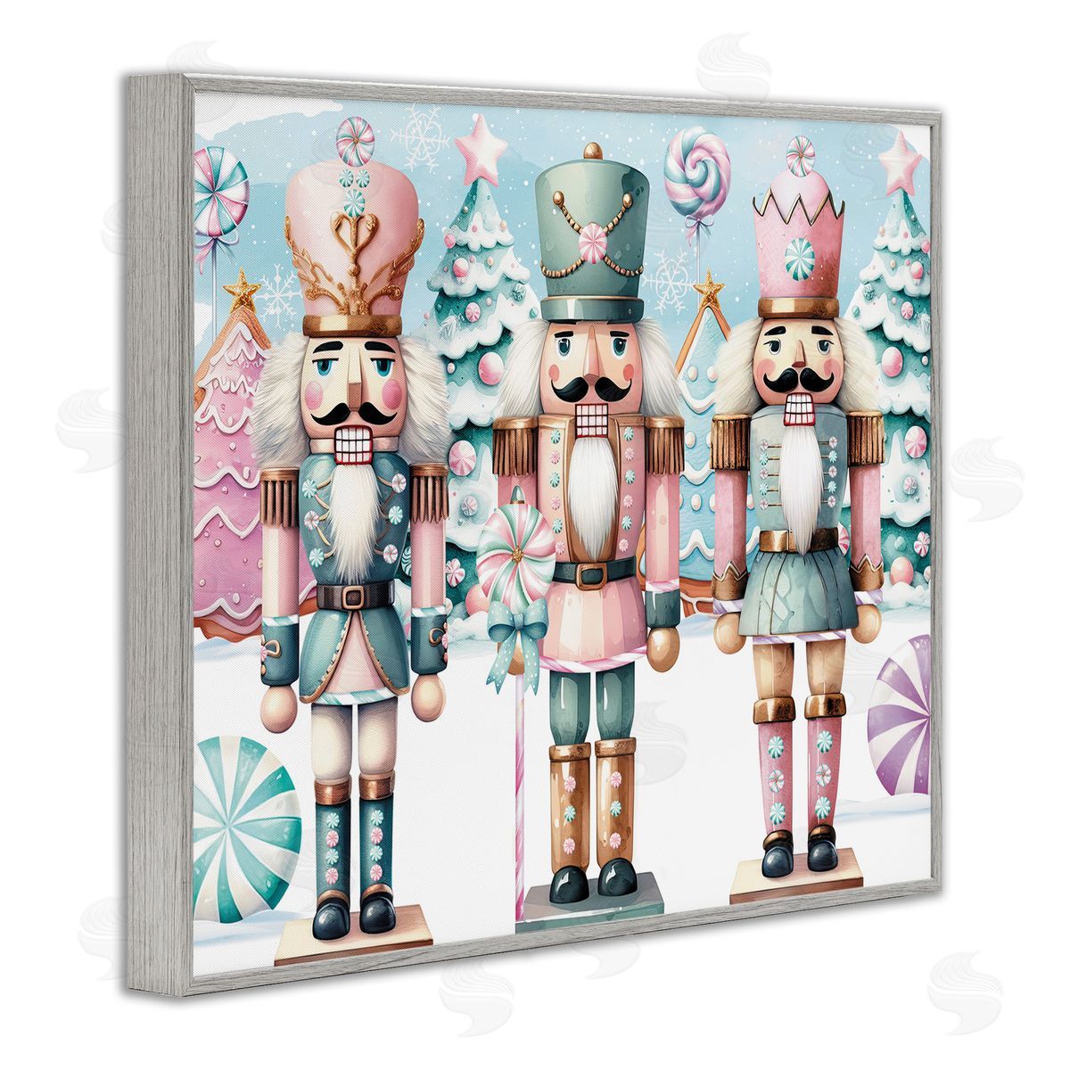Pastel Nutcracker Trio Grey Frame Print Wall Art, Home Decor by Nicole DeCamp