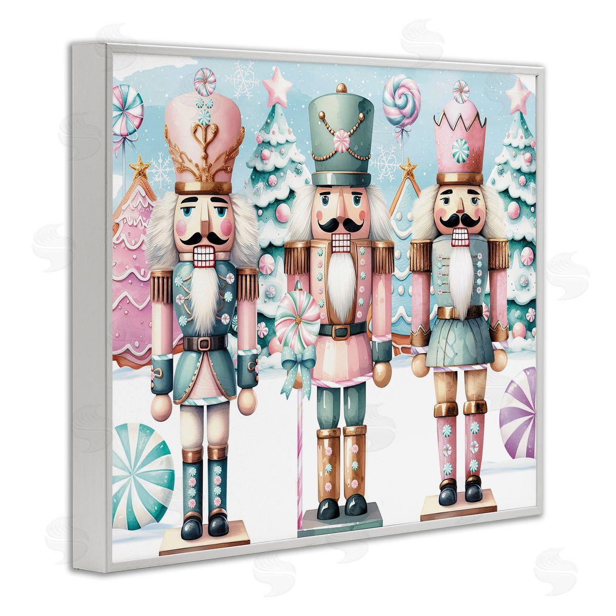Pastel Nutcracker Trio White Frame Print Wall Art, Home Decor by Nicole DeCamp