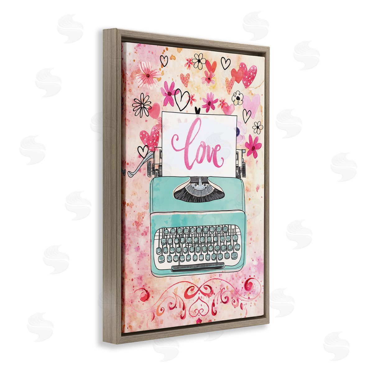 Romantic Love Typewriter Brown Floating Frame Canvas Wall Art, Home Decor by Nicole DeCamp