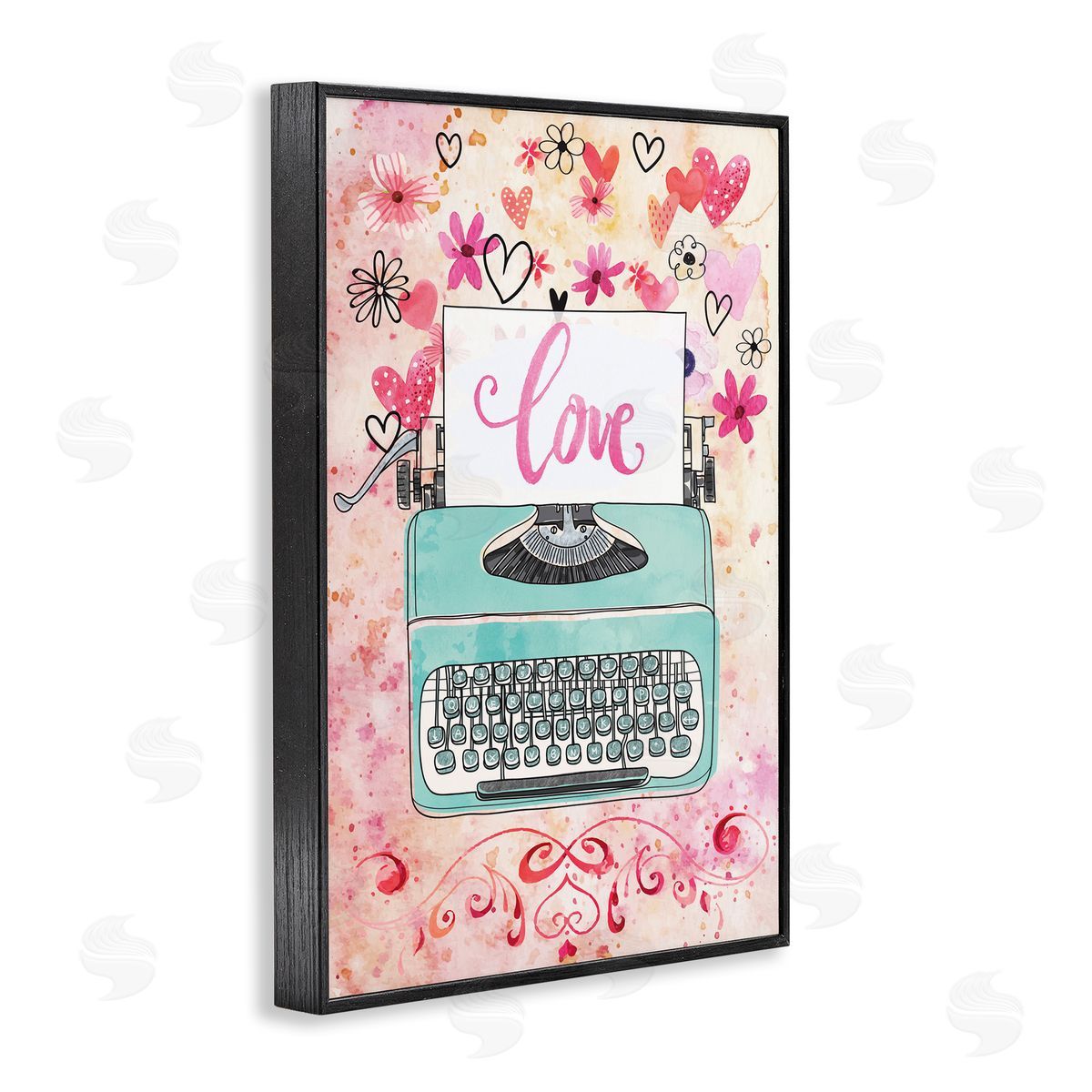 Romantic Love Typewriter Black Frame Print Wall Art, Home Decor by Nicole DeCamp
