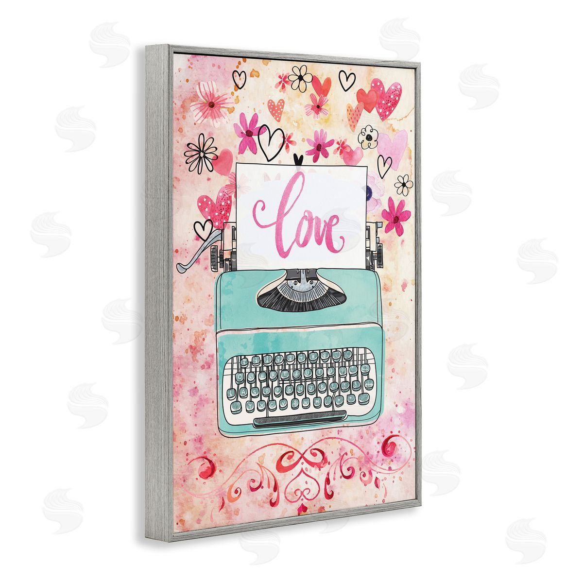 Romantic Love Typewriter Grey Frame Print Wall Art, Home Decor by Nicole DeCamp