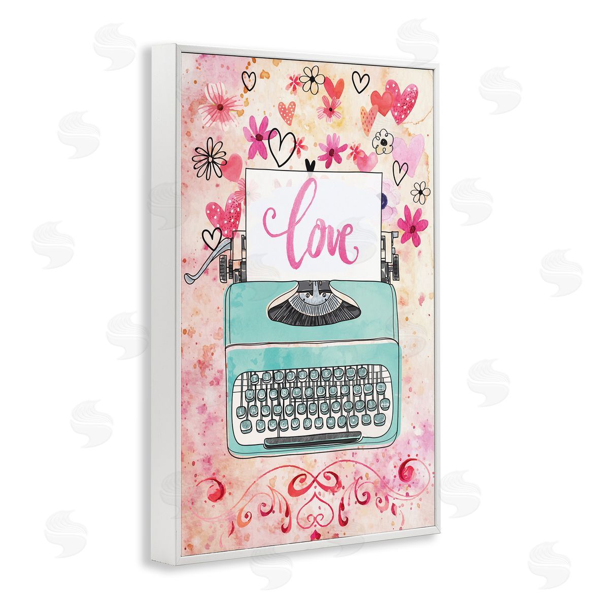 Romantic Love Typewriter White Frame Print Wall Art, Home Decor by Nicole DeCamp