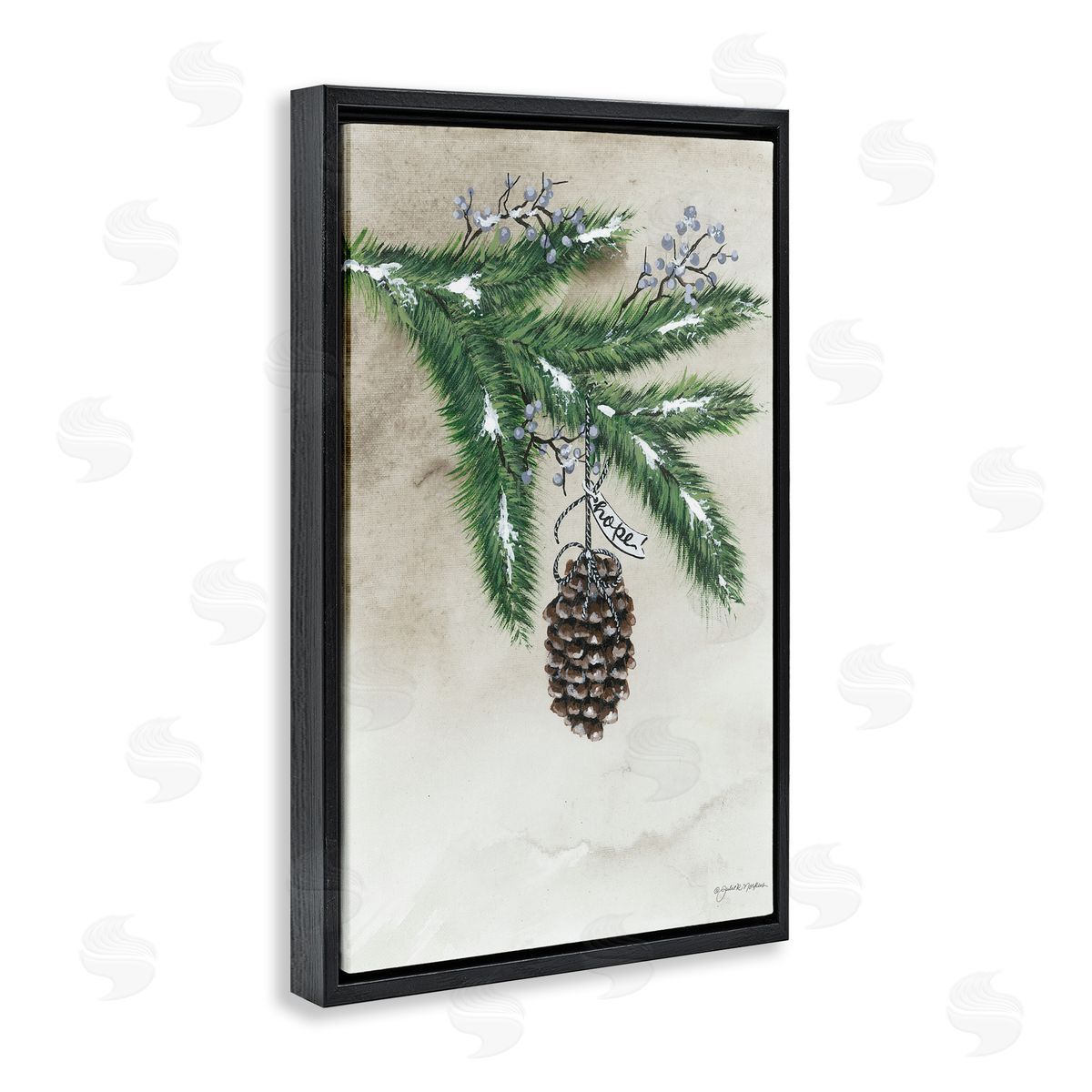 Dangling Rustic Pine Cone Black Floating Frame Canvas Wall Art, Home Decor by Julie Norkus